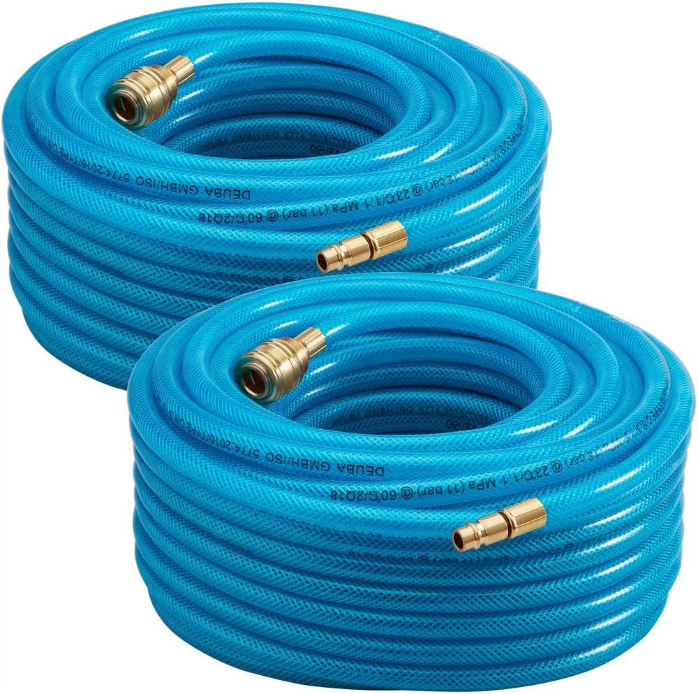 2x MONZANA® Druckluftschlauch 30m PVC Schnellkupplung 15 bar 1/4' Anschluss Ø Innen 6mm Außen 13mm Gewebeschlauch Kompressor