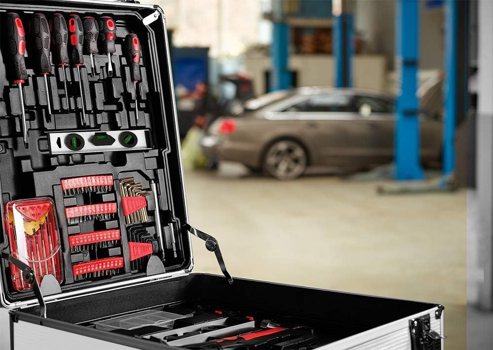 MONZANA® 1050 tlg. Werkzeugtrolley CrV-Stahl Werkzeugkoffer Aluminiumkoffer mit Rollen Teleskopgriff Abschließbar Qualitätswerkzeug Werkzeugset Silber — Ansicht 2
