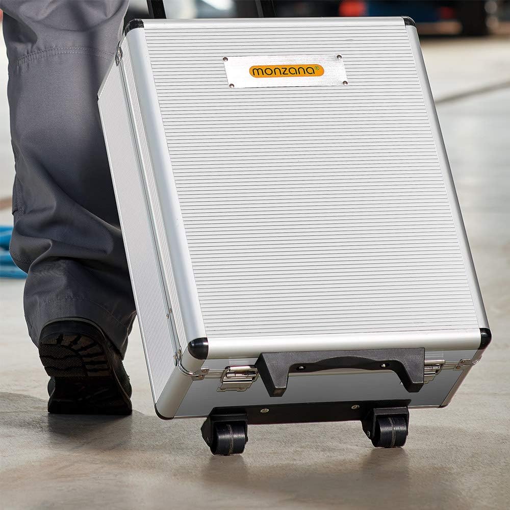 MONZANA® 1050 tlg. Werkzeugtrolley CrV-Stahl Werkzeugkoffer Aluminiumkoffer mit Rollen Teleskopgriff Abschließbar Qualitätswerkzeug Werkzeugset Silber — Ansicht 3