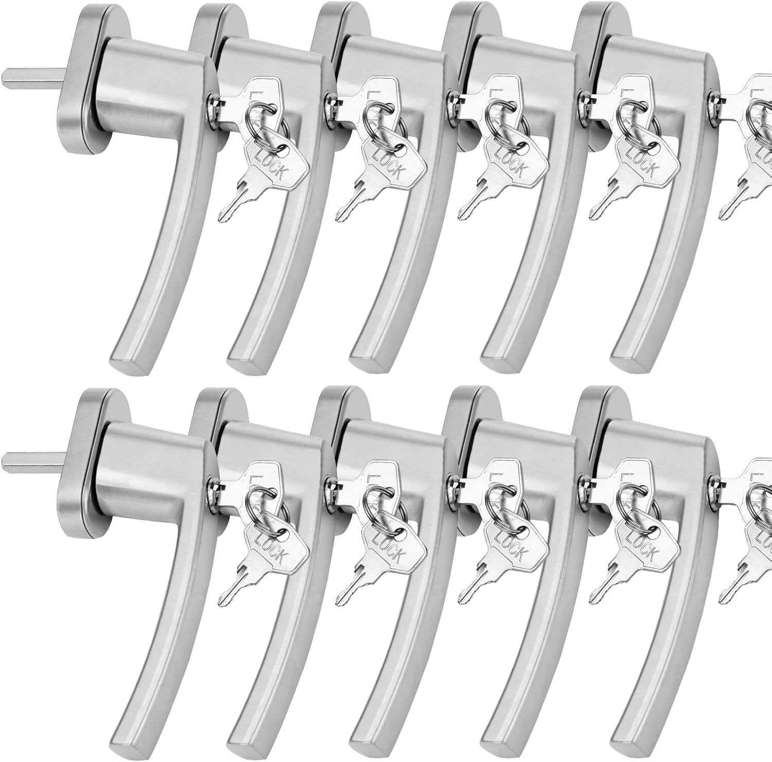MONZANA® 10x Fenstergriffe Abschließbar mit Schloss Kindersicherung Silber 35mm Stiftlänge 2 Schlüssel Fensterbeschlag Balkon Türgriff Einbruchschutz