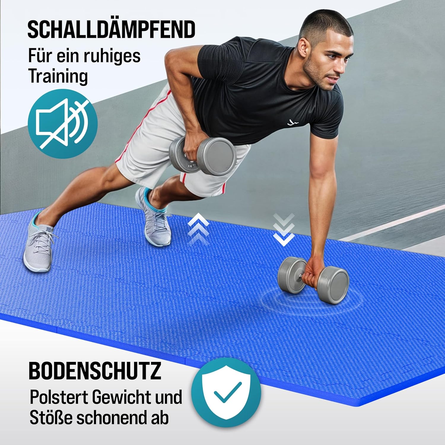 MONZANA® 16x Bodenschutzmatte für Pool & Fitness 45x45cm rutschfest Fitnessgerät Wärmeisolierend Eva-Schaumstoff Erweiterbar Unterlage Blau — Ansicht 4