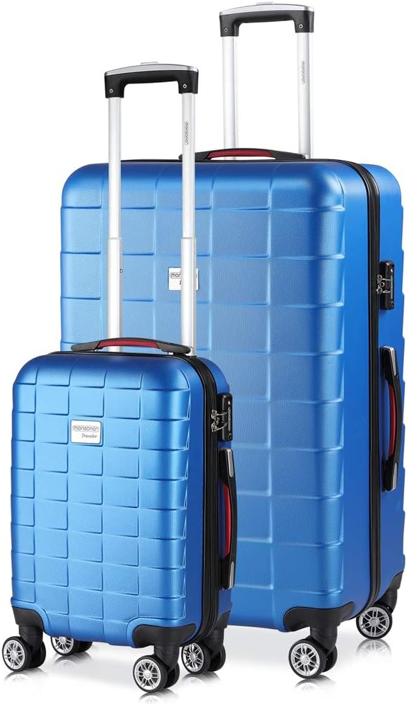 MONZANA® 2er Set Koffer Boardcase M, XL Gelgriffe TSA Schloss Reisekoffer Trolley Kofferset Handgepäck blau