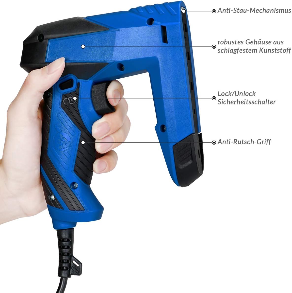 MONZANA® 2in1 Elektrotacker ergonomischer Softgrip Griff inkl. Klammern & Nägel Sicherheitsnase 30 Schüsse/Min Antistaumechanismus Kombi Tacker Nagler — Ansicht 5