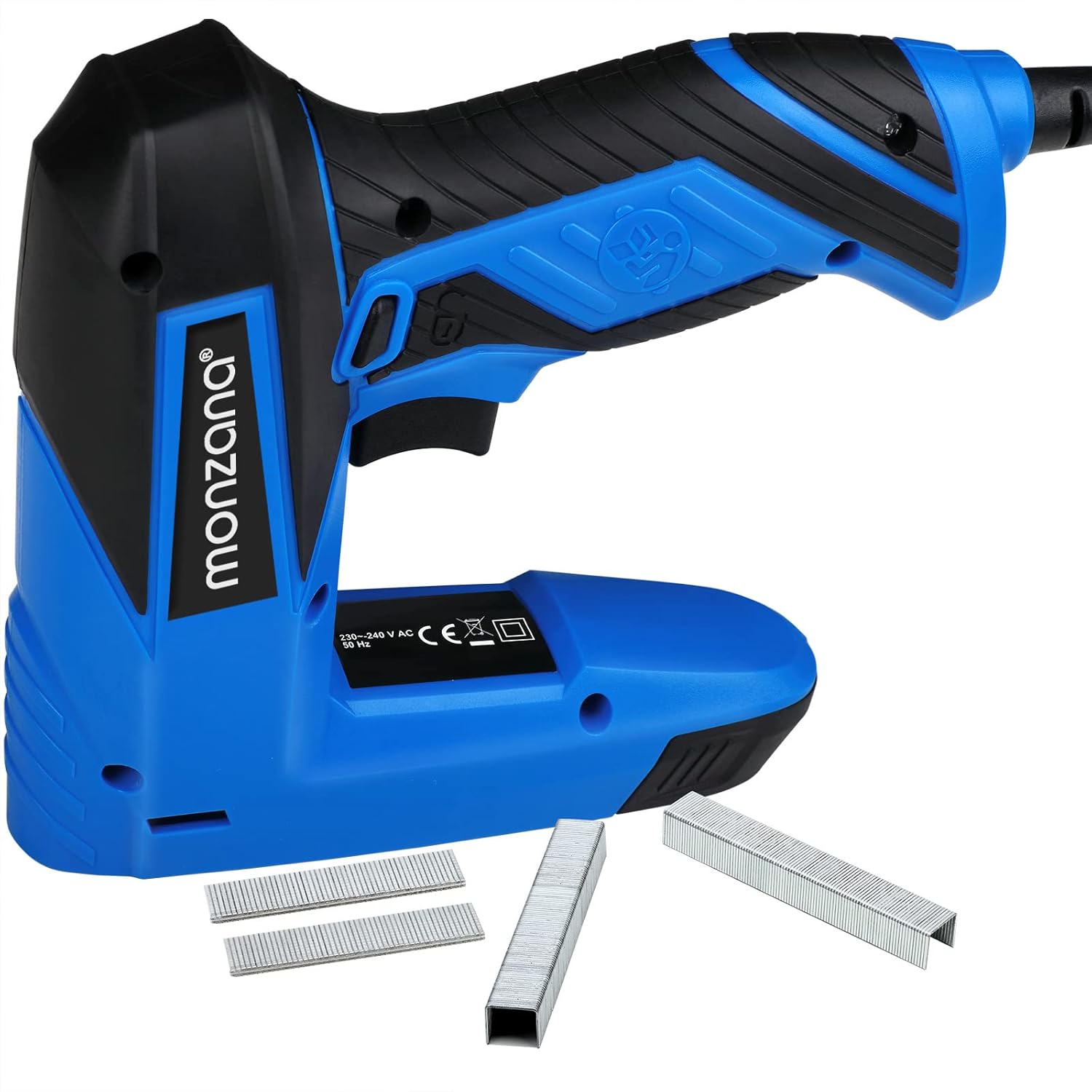 MONZANA® 2in1 Elektrotacker ergonomischer Softgrip Griff inkl. Klammern & Nägel Sicherheitsnase 30 Schüsse/Min Antistaumechanismus Kombi Tacker Nagler