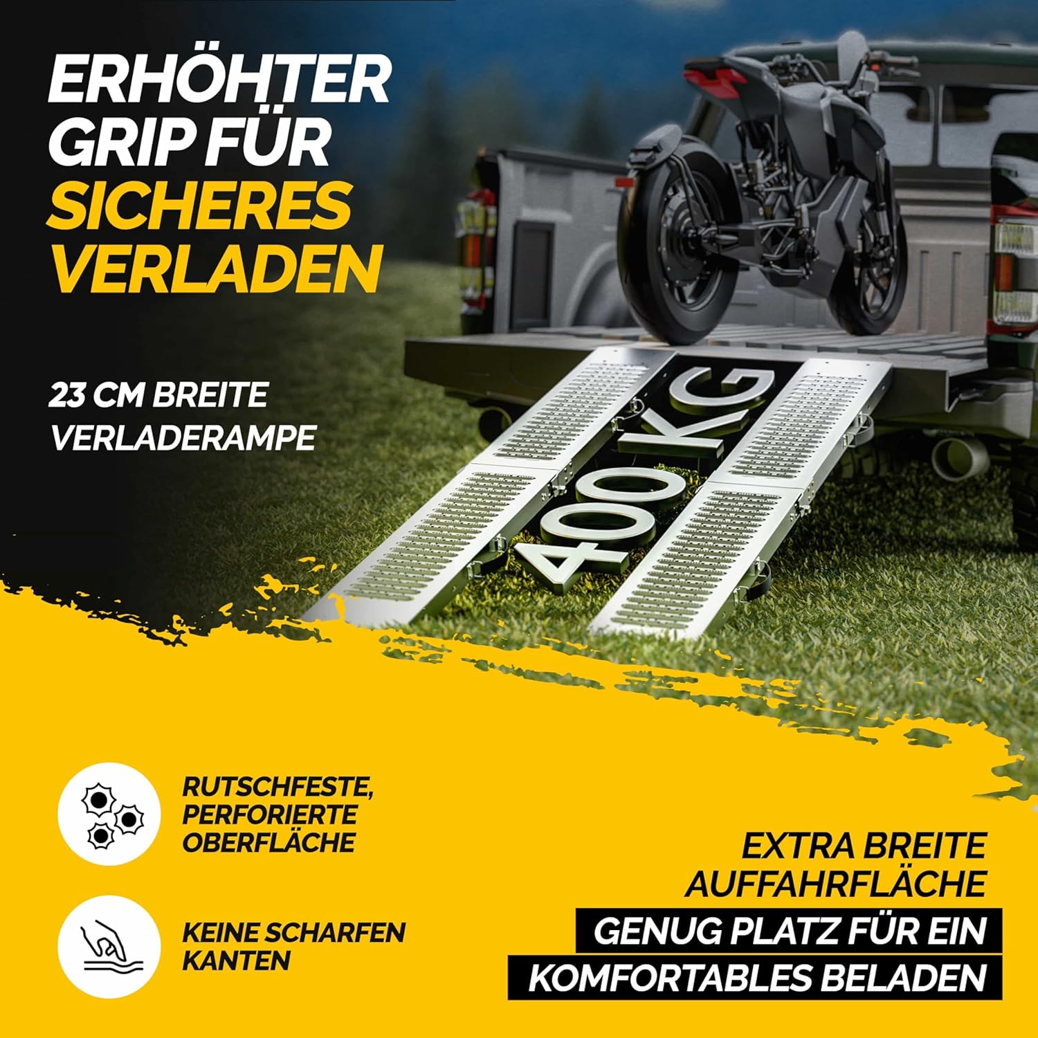 MONZANA® 2X Auffahrrampe 400kg (je 200kg) klappbar Laderampe verzinkter Stahl rutschfeste Oberfläche Auffahrschiene Verladerampe PKW Verladeschiene — Ansicht 3