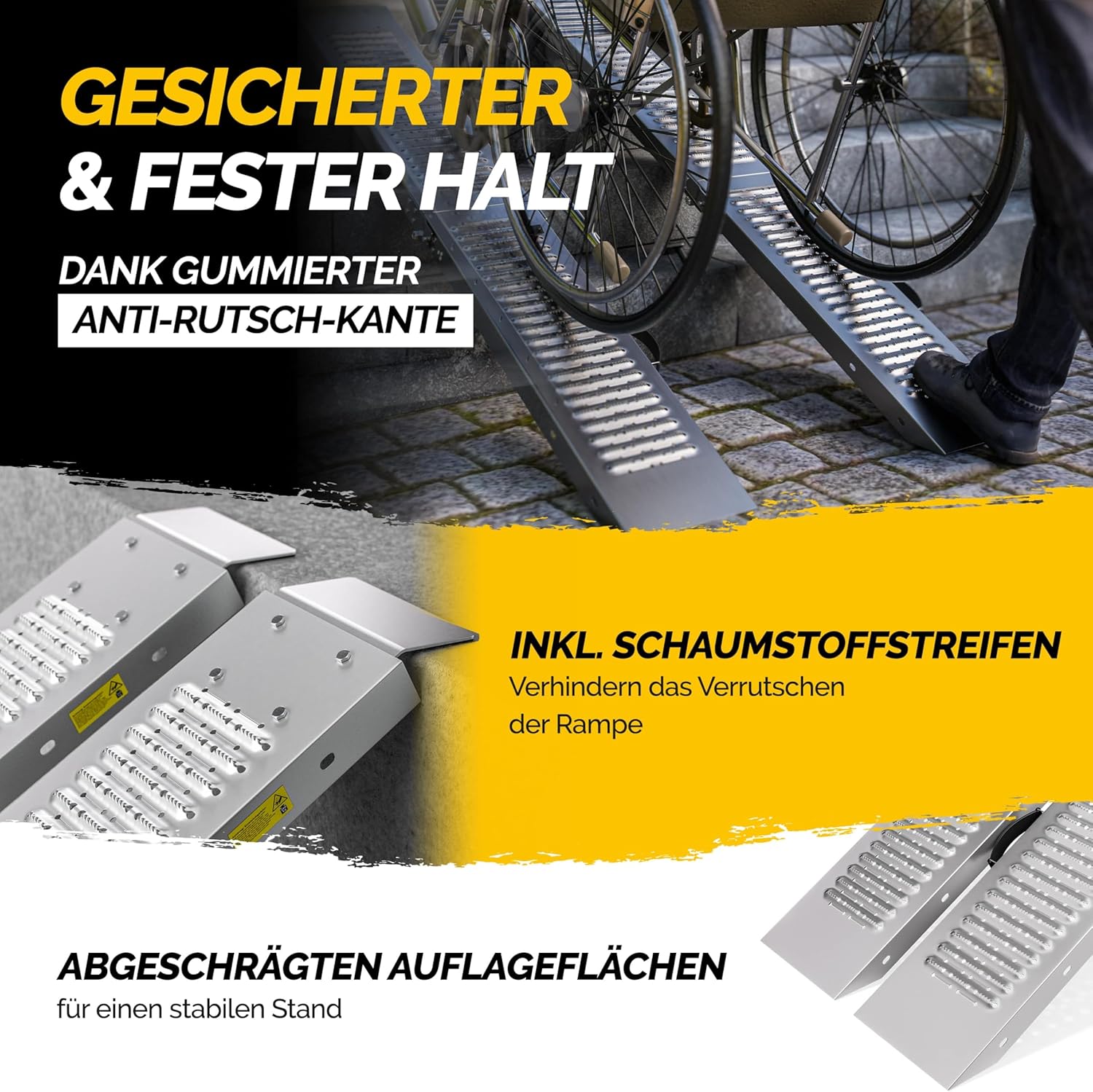 MONZANA® 2X Auffahrrampe 400kg (je 200kg) klappbar Laderampe verzinkter Stahl rutschfeste Oberfläche Auffahrschiene Verladerampe PKW Verladeschiene — Ansicht 4