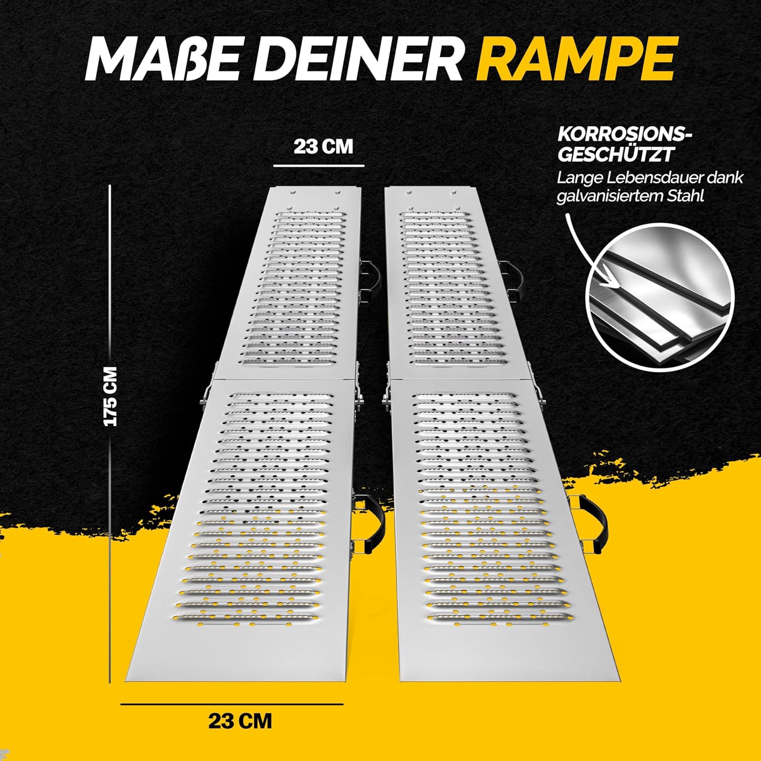 MONZANA® 2X Auffahrrampe 400kg (je 200kg) klappbar Laderampe verzinkter Stahl rutschfeste Oberfläche Auffahrschiene Verladerampe PKW Verladeschiene — Ansicht 5