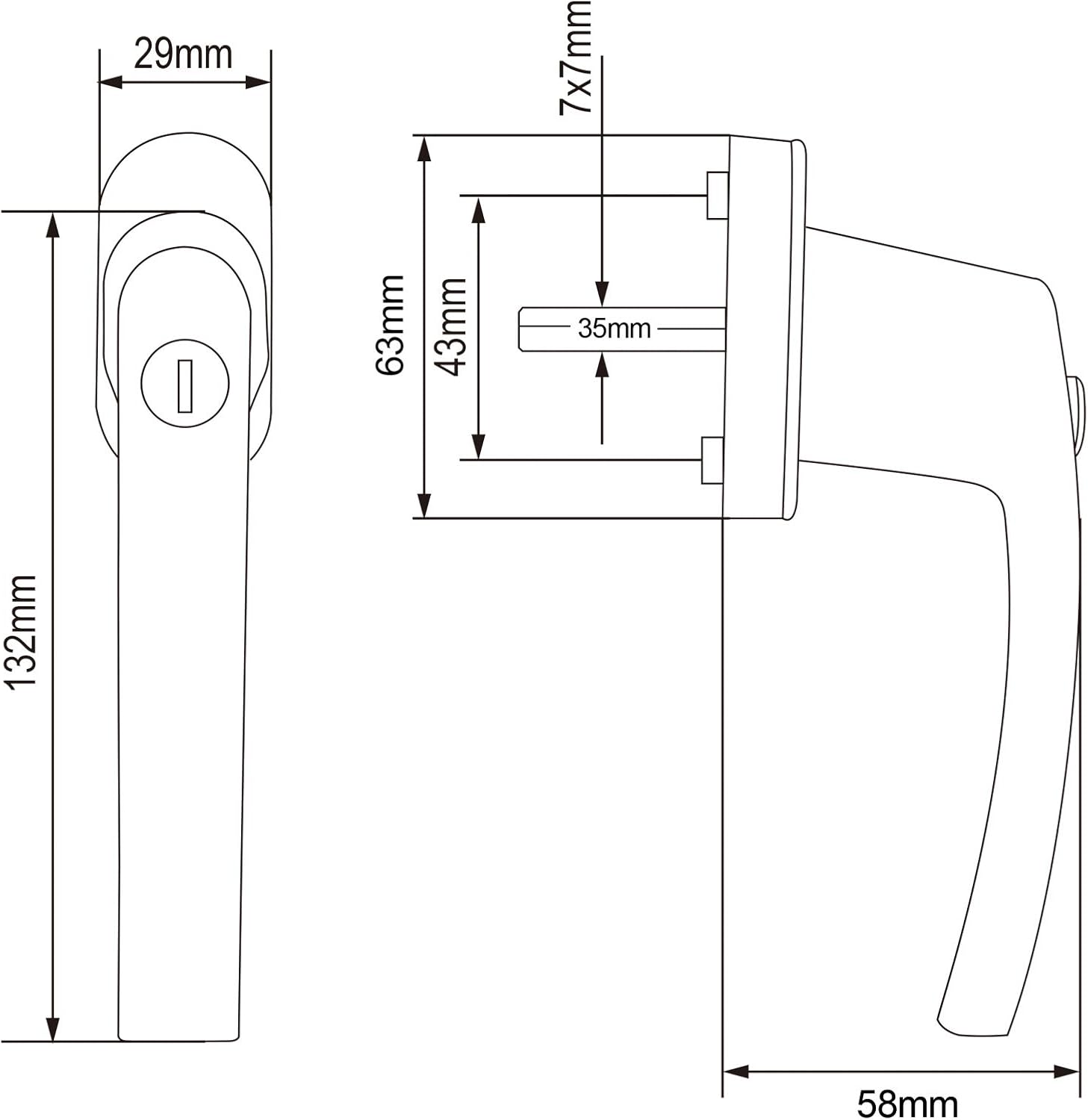 MONZANA® 2X Fenstergriffe Abschließbar mit Schloss Kindersicherung Silber 35mm Stiftlänge 2 Schlüssel Fensterbeschlag Balkon Türgriff Einbruchschutz — Ansicht 3
