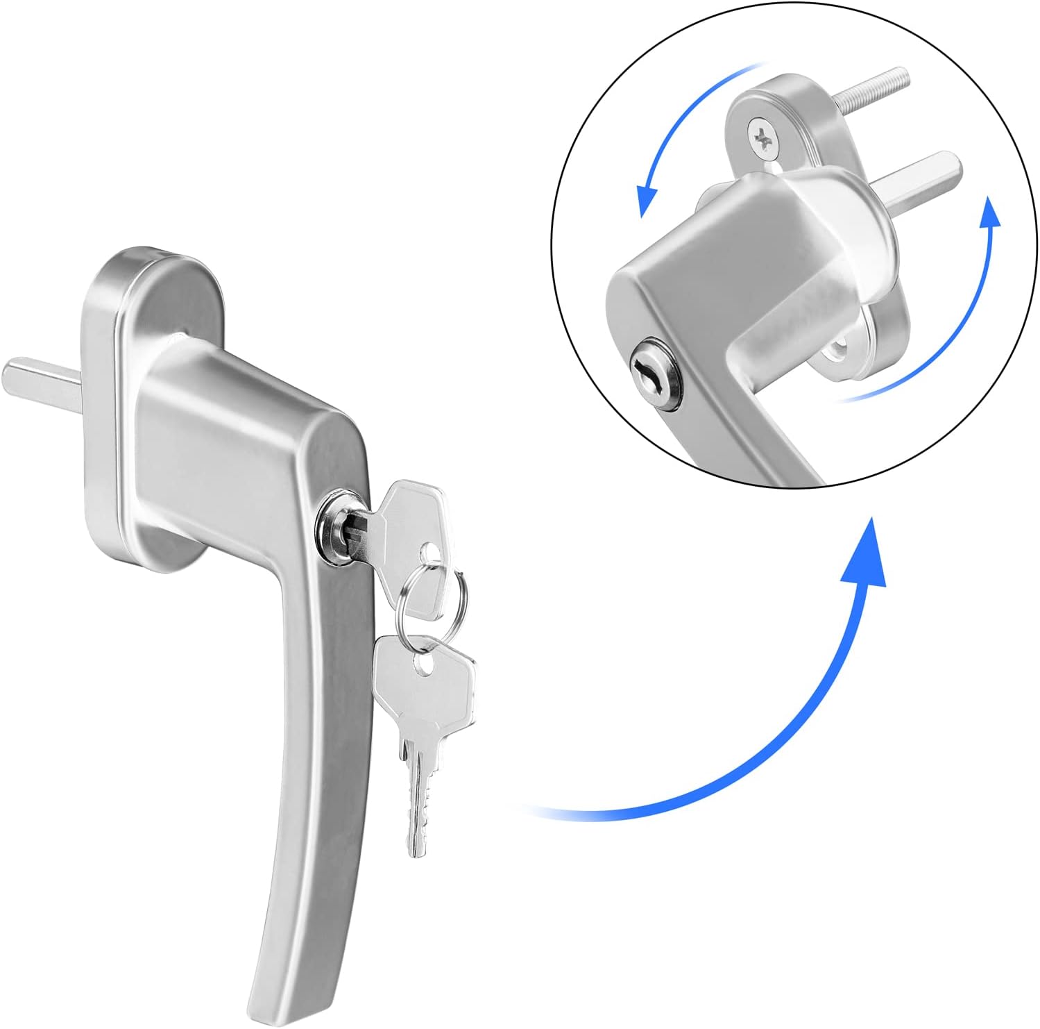 MONZANA® 2X Fenstergriffe Abschließbar mit Schloss Kindersicherung Silber 35mm Stiftlänge 2 Schlüssel Fensterbeschlag Balkon Türgriff Einbruchschutz — Ansicht 5