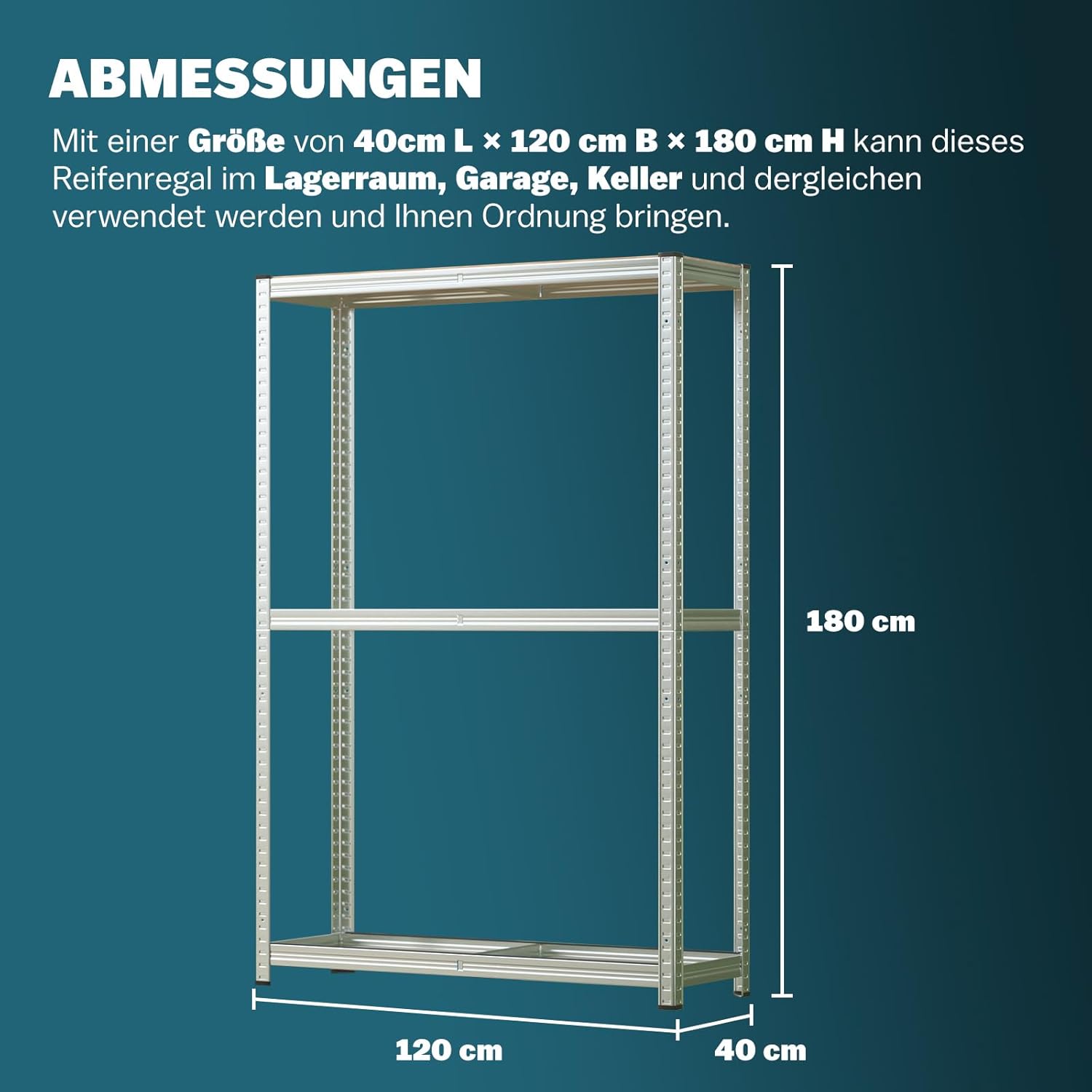 MONZANA® 2x Reifenregal 8 Reifen 795 kg 180x120x40cm inkl Gummischutz höhenverstellbare MDF-Ablage Stecksystem Garage Werkstatt Felgenregal Lagerregal — Ansicht 5