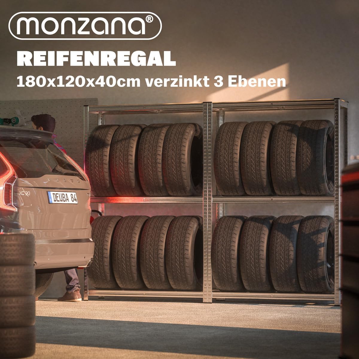 MONZANA® 2x Reifenregal 8 Reifen 795 kg 180x120x40cm inkl Gummischutz höhenverstellbare MDF-Ablage Stecksystem Garage Werkstatt Felgenregal Lagerregal — Ansicht 6