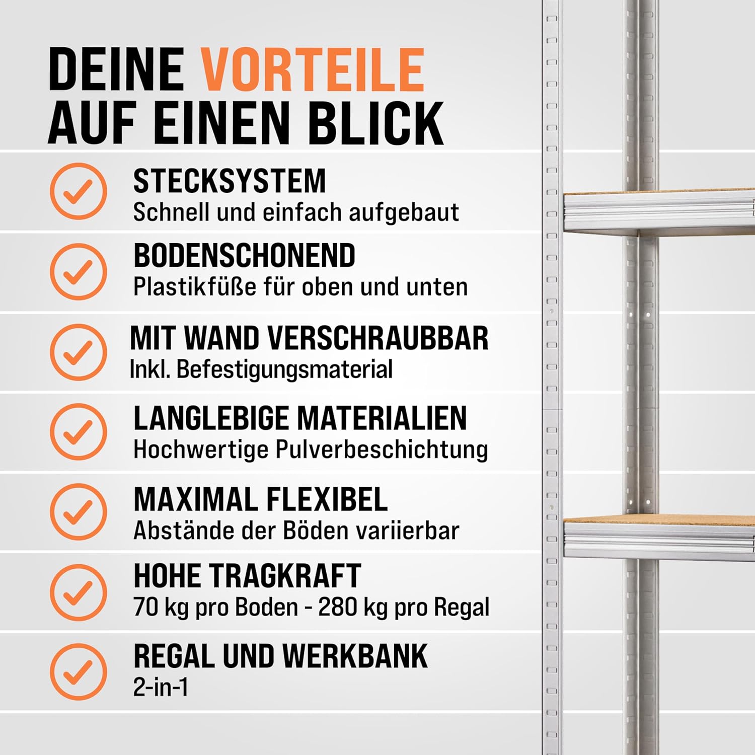 Monzana® 2X Schwerlastregal 170x75x30cm 560kg 4 MDF-Platten Regal Lagerregal Kellerregal Steckregal Werkstattregal — Ansicht 6