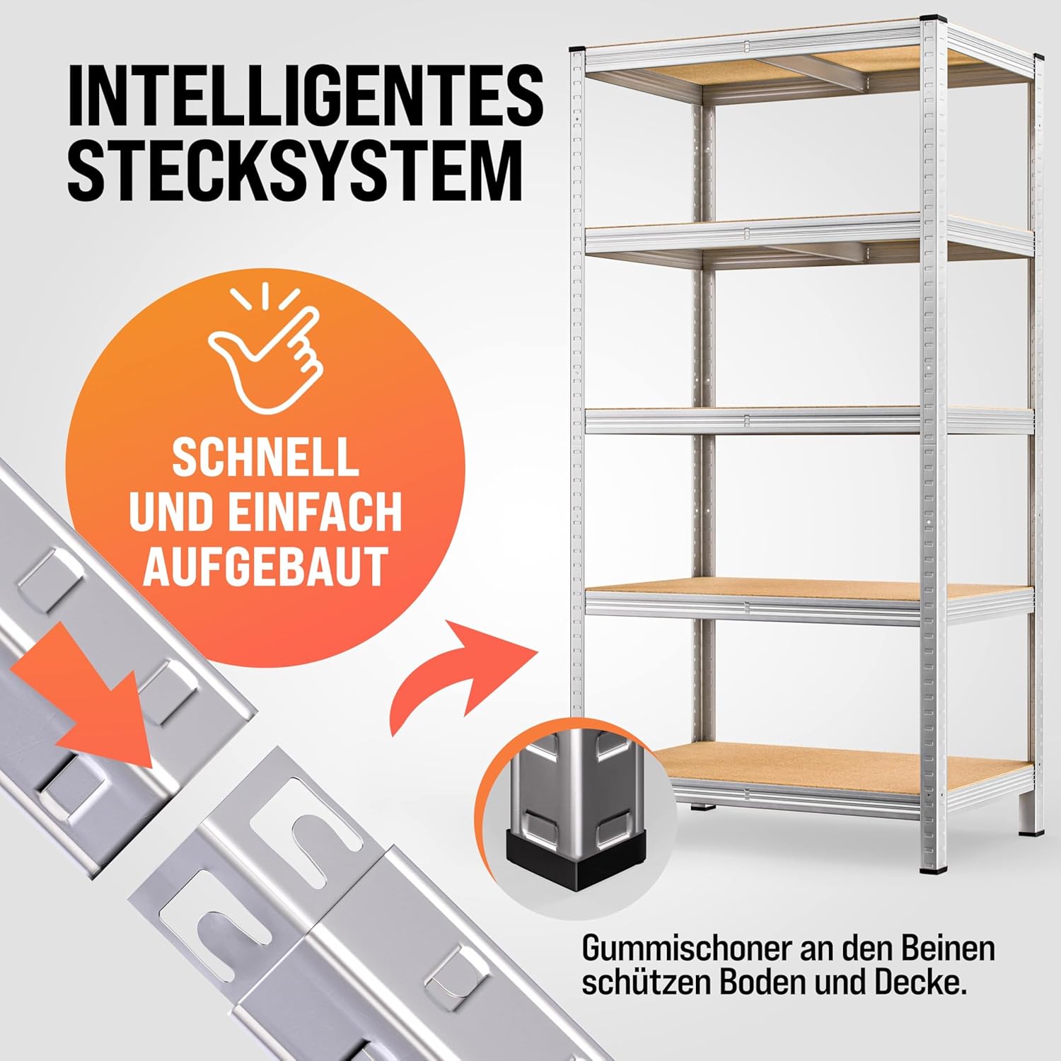 Monzana® 2X Schwerlastregal XL 180x90x60cm 1750kg 5 MDF-Platten Regal Lagerregal Kellerregal Steckregal Werkstattregal — Ansicht 3