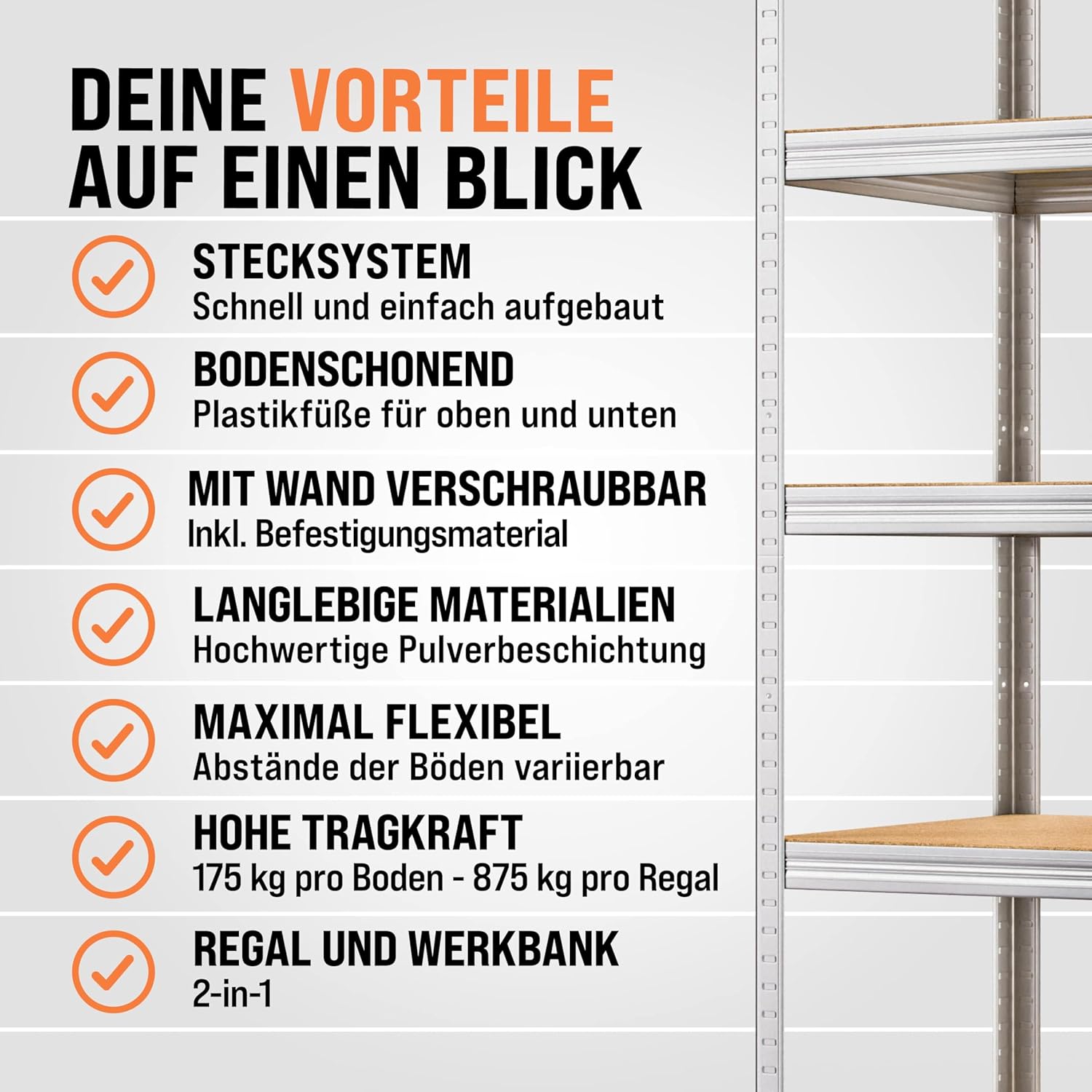 Monzana® 2X Schwerlastregal XL 180x90x60cm 1750kg 5 MDF-Platten Regal Lagerregal Kellerregal Steckregal Werkstattregal — Ansicht 6