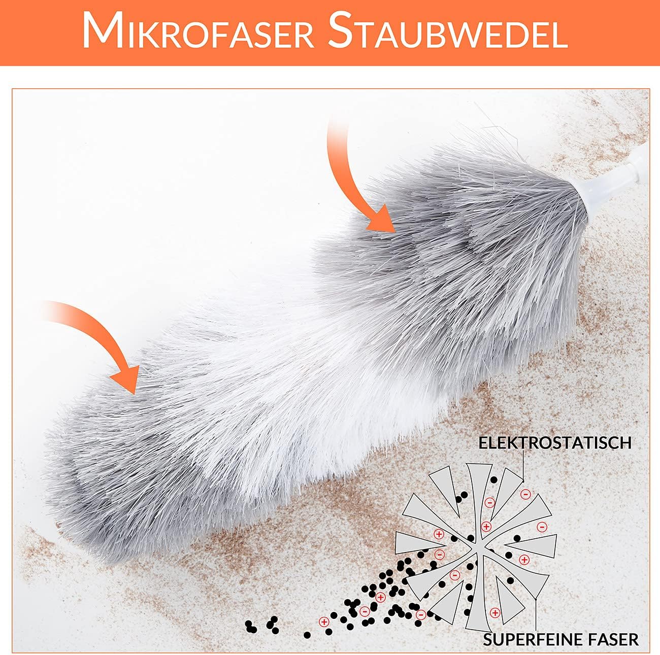 Monzana® 2X Staubwedel Ausziehbare Teleskopstange 80-110 cm Mikrofaser Waschbar Haushalt Staubwischer Staubwedel Grau Weiß — Ansicht 4