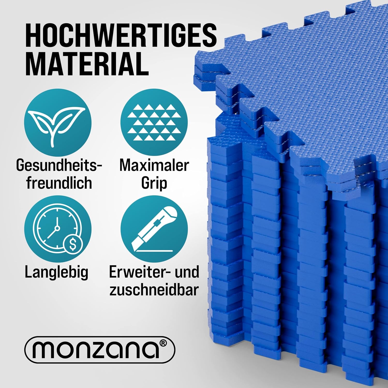 MONZANA® 32x Bodenschutzmatte für Pool & Fitness 45x45cm rutschfest Fitnessgerät Wärmeisolierend Eva-Schaumstoff Erweiterbar Unterlage Blau — Ansicht 5