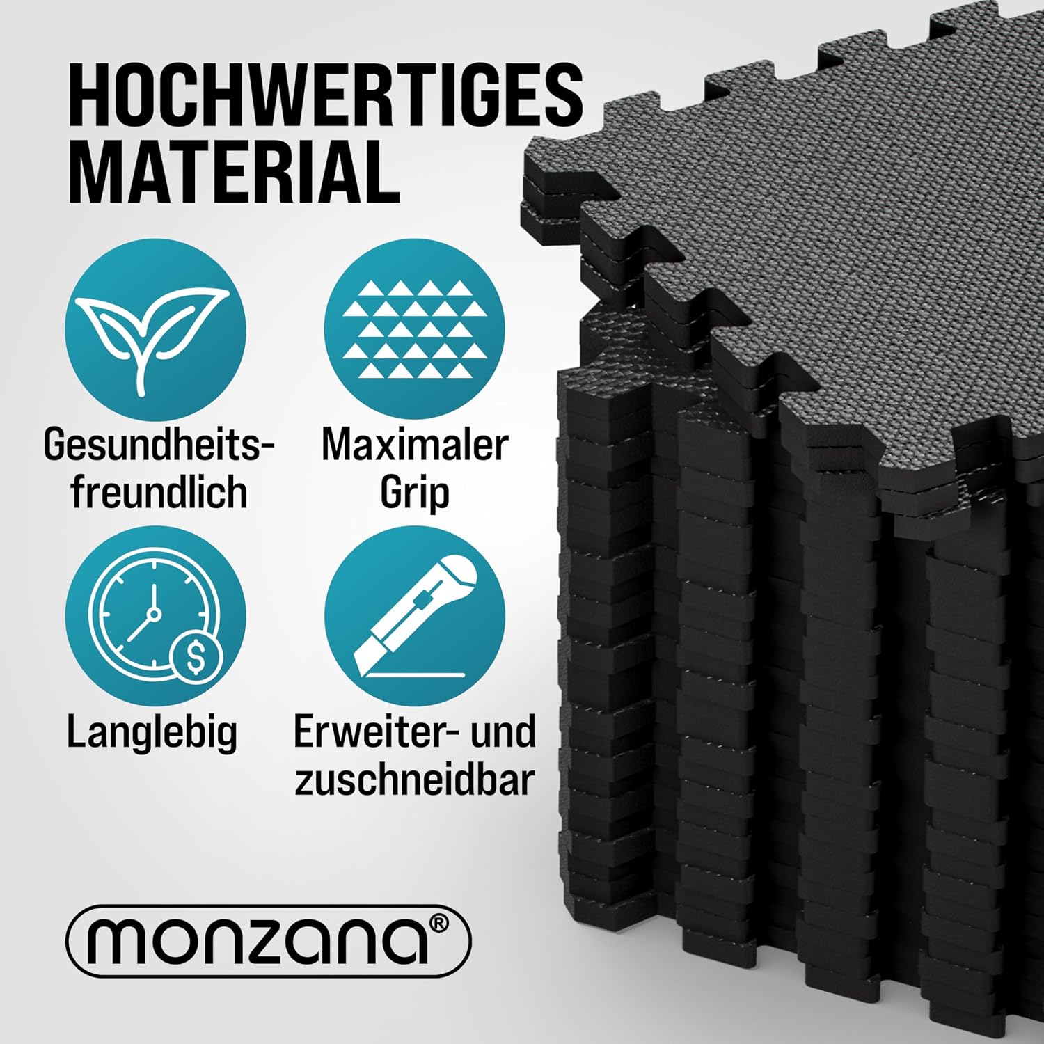 MONZANA® 36x Bodenschutzmatten Fitness & Pool mit Randstücken 30 x 30 cm 3 qm rutschfest Eva-Schaumstoff Puzzlematte Trainingsmatten Fitnessgeräte — Ansicht 5