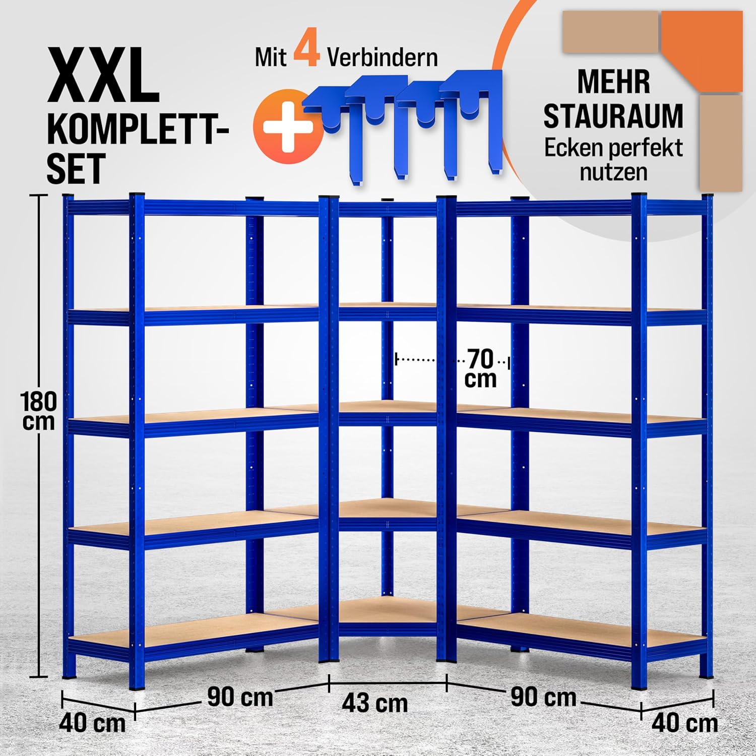 Monzana® 3er Set Schwerlastregal Eckregal 2625 kg 15 MDF-Platten Regal Lagerregal Kellerregal Steckregal Werkstattregal Regalsystem Blau — Ansicht 3