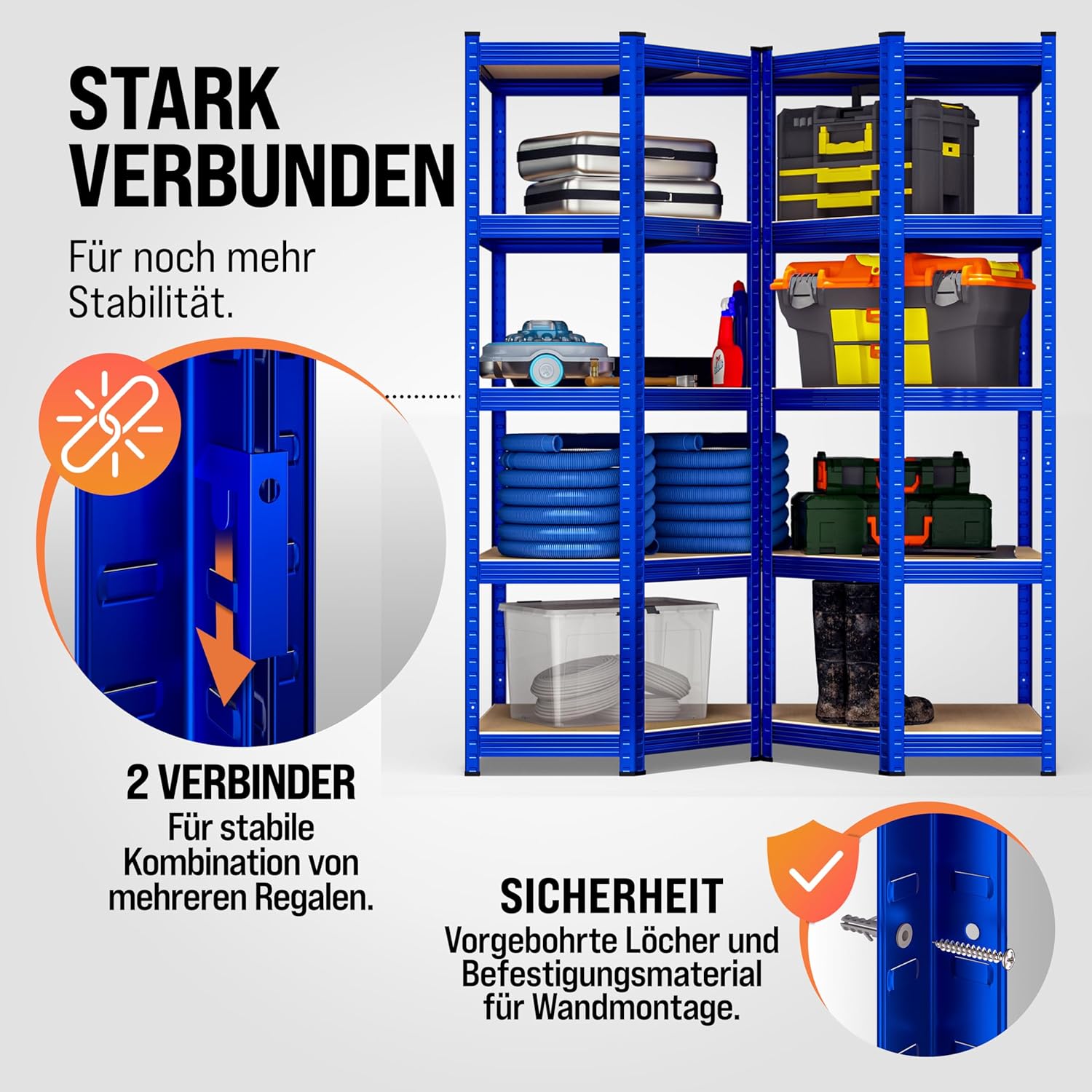 Monzana® 3er Set Schwerlastregal Eckregal 2625 kg 15 MDF-Platten Regal Lagerregal Kellerregal Steckregal Werkstattregal Regalsystem Blau — Ansicht 6