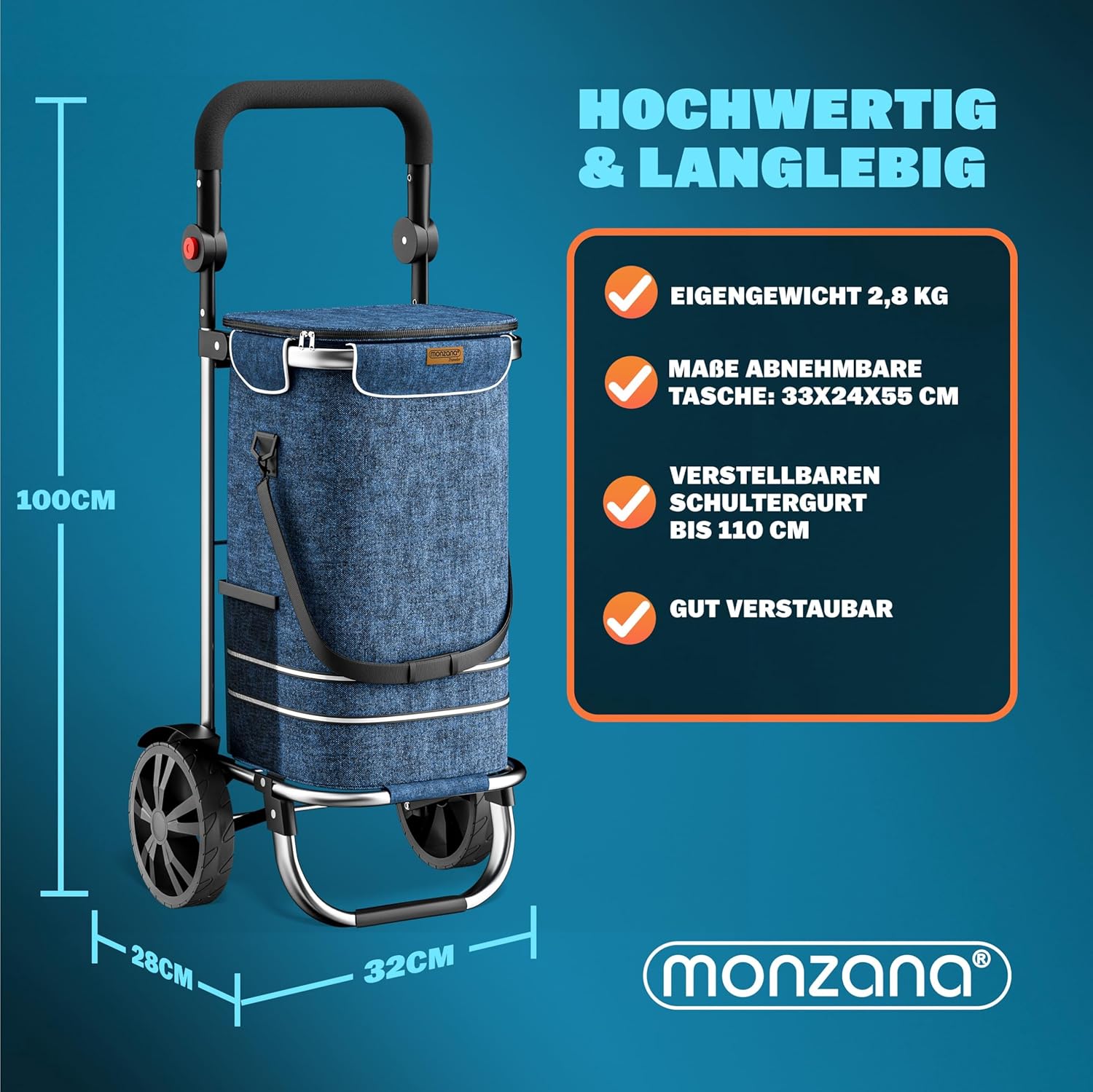 MONZANA® 3in1 Einkaufstrolley 56L bis 50 kg klappbar abnehmbare Tasche Handwagen Einkaufswagen Einkaufshilfe Roller Blau — Ansicht 6