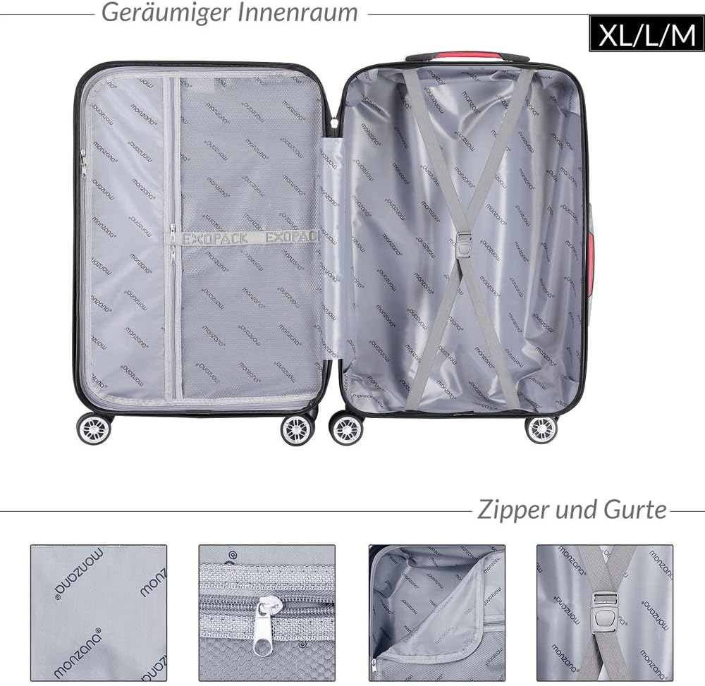 MONZANA® 3tlg. Kofferset Exopack TSA Schloss Hartschalen Koffer M-L-XL Gel-Griffe 4 Zwillingsrollen Standfüße Trolley Rollkoffer Reisekoffer Blau — Ansicht 5