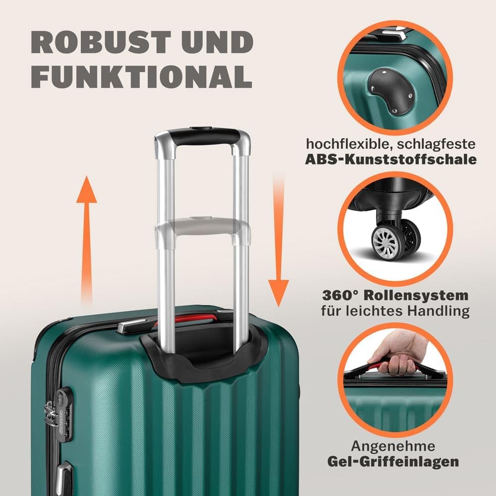 Monzana® 3tlg. Kofferset Hartschalen Koffer M-L-XL Gel-Griffe 4 Rollen Kantenschutz Schloss Standfüße Trolley Rollkoffer Reisekoffer Grün — Ansicht 3