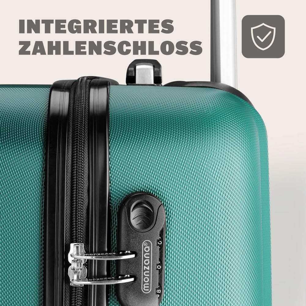 Monzana® 3tlg. Kofferset Hartschalen Koffer M-L-XL Gel-Griffe 4 Rollen Kantenschutz Schloss Standfüße Trolley Rollkoffer Reisekoffer Grün — Ansicht 5