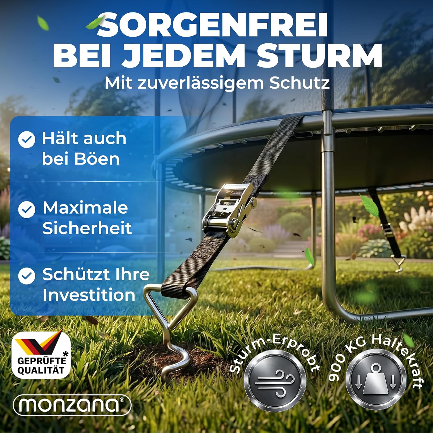 MONZANA® 4 Bodenanker Trampolin 42,5cm 5 Windungen 900kg Verstellbare Gurte Rostfrei Sicherung Set Erdanker Befestigung Pavillon Gartenhaus Schaukel — Ansicht 2