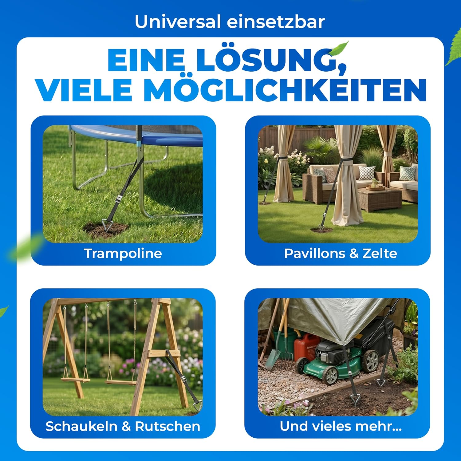 MONZANA® 4 Bodenanker Trampolin 42,5cm 5 Windungen 900kg Verstellbare Gurte Rostfrei Sicherung Set Erdanker Befestigung Pavillon Gartenhaus Schaukel — Ansicht 6