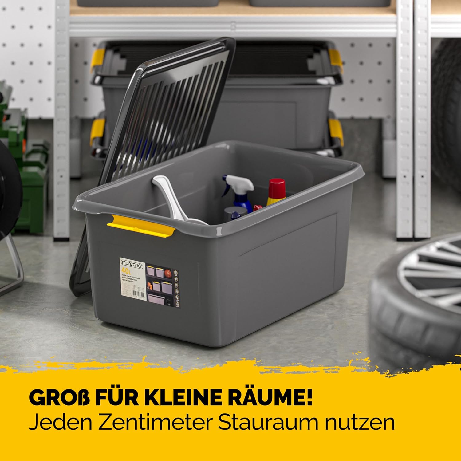 Monzana® 4x Aufbewahrungsbox 40L mit Deckel 40kg belastbar Kunststoff BPA frei Klickverschluss stabil flexibel stapelbar blickdicht Keller Garage Box — Ansicht 6