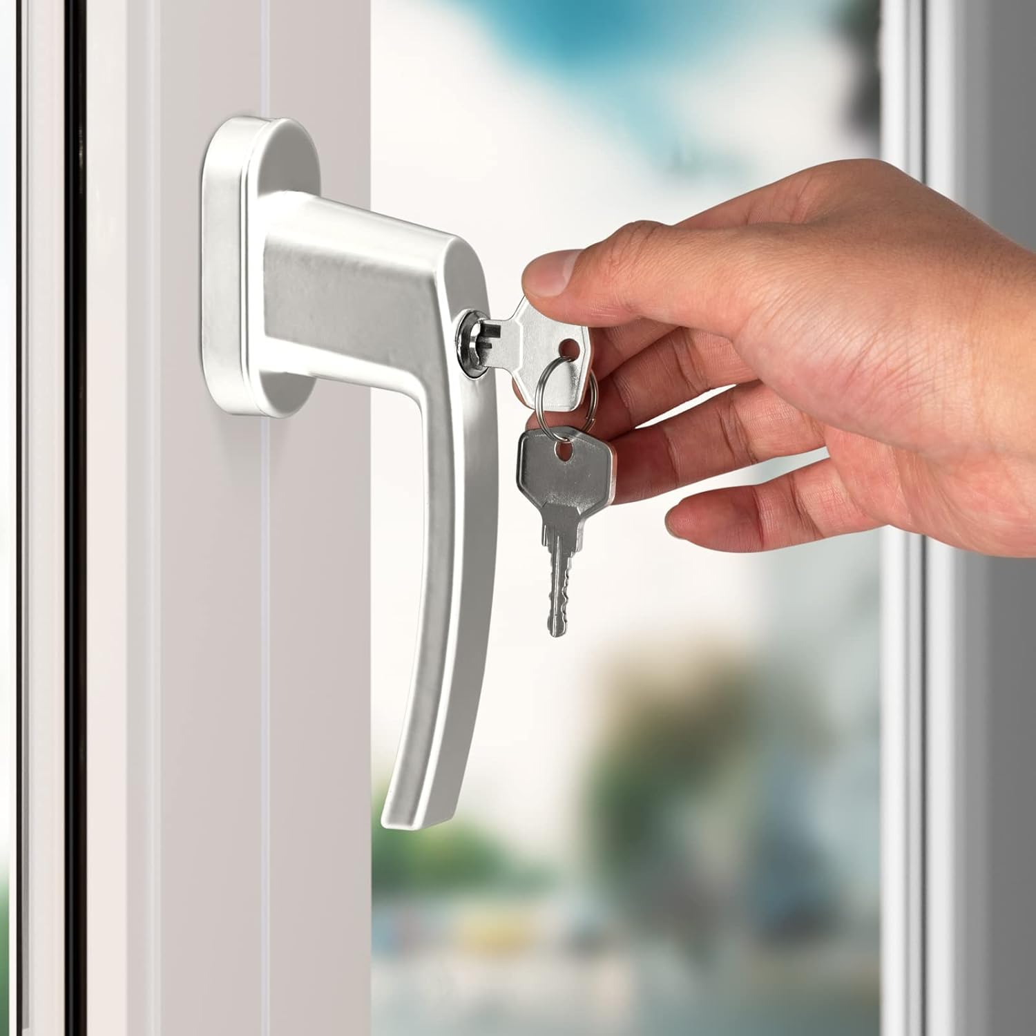 MONZANA® 4X Fenstergriffe Abschließbar mit Schloss Kindersicherung Silber 35mm Stiftlänge 2 Schlüssel Fensterbeschlag Balkon Türgriff Einbruchschutz — Ansicht 6