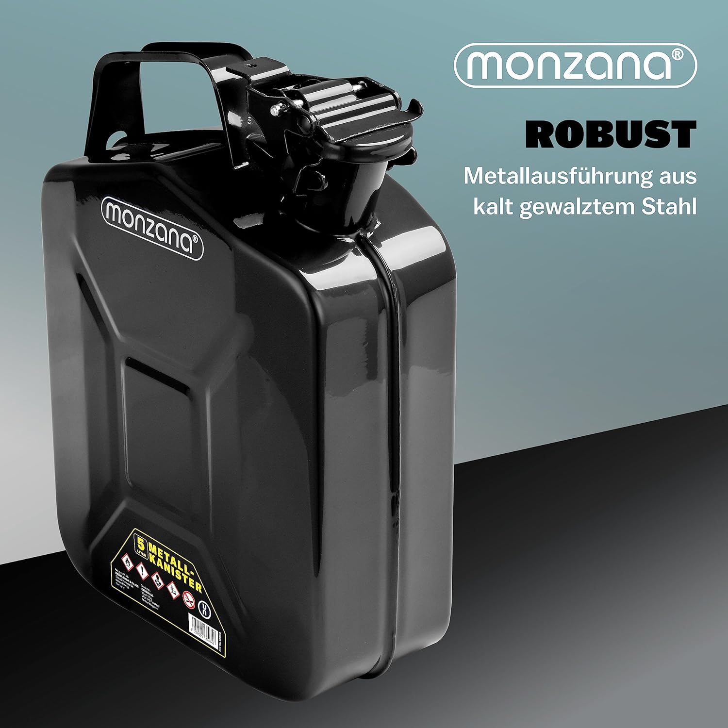 MONZANA® 5 L Kanister Stahl Sicherheitsbügel UN-Zulassung Benzinkanister Metall Diesel Kanister Behälter Stahl Kraftstoffkanister — Ansicht 2