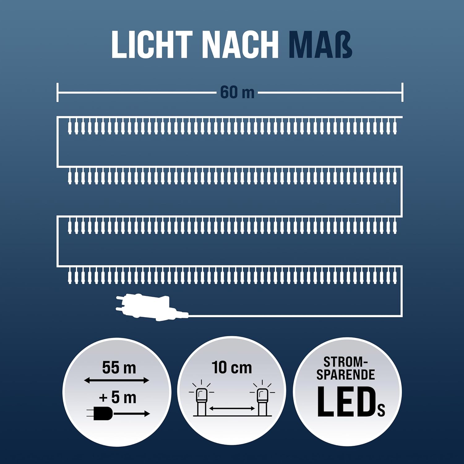 Monzana® 600 LED Lichterkette 60m mit Fernbedienung Timerfunktion 8 Leuchtmodi Dimmbar IP44 Stecker Weihnachten Außen Innen Weihnachtsbeleuchtung Kaltweiß — Ansicht 2