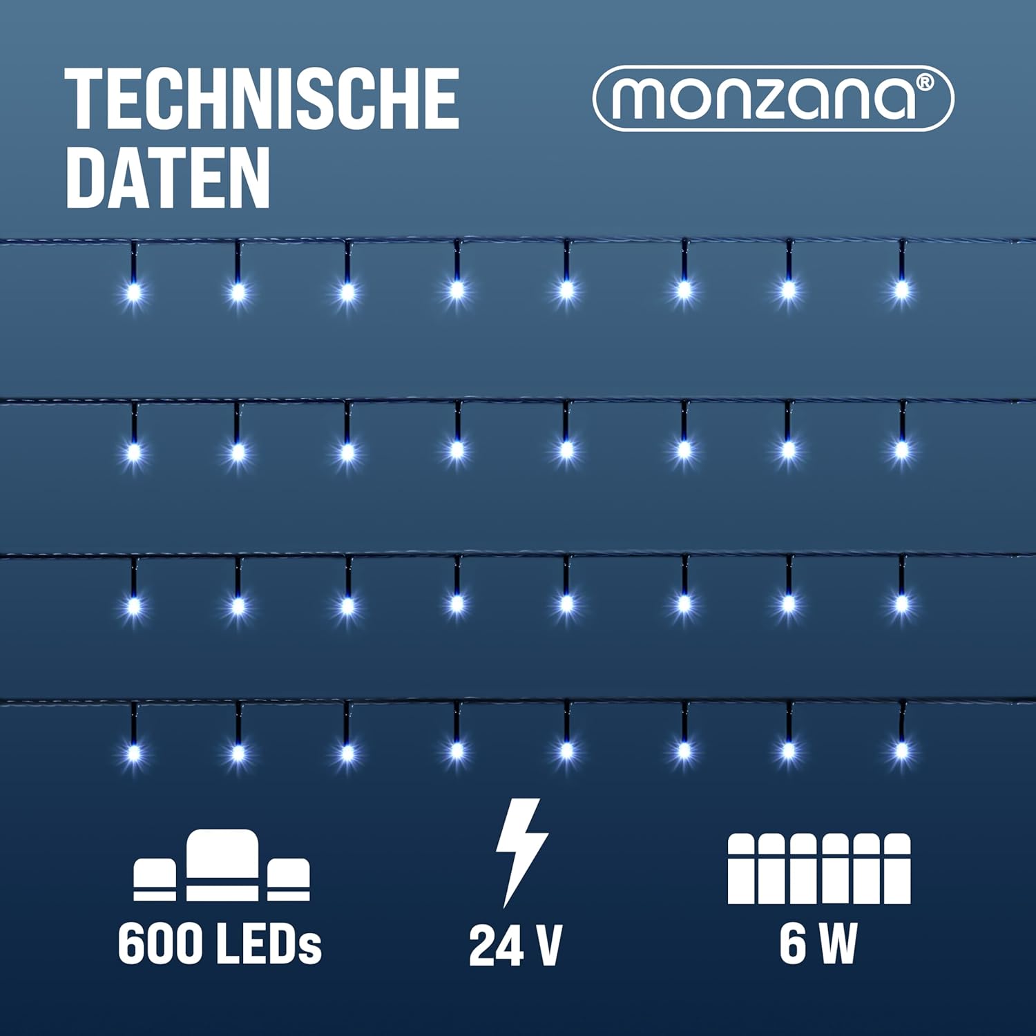 Monzana® 600 LED Lichterkette 60m mit Fernbedienung Timerfunktion 8 Leuchtmodi Dimmbar IP44 Stecker Weihnachten Außen Innen Weihnachtsbeleuchtung Kaltweiß — Ansicht 3