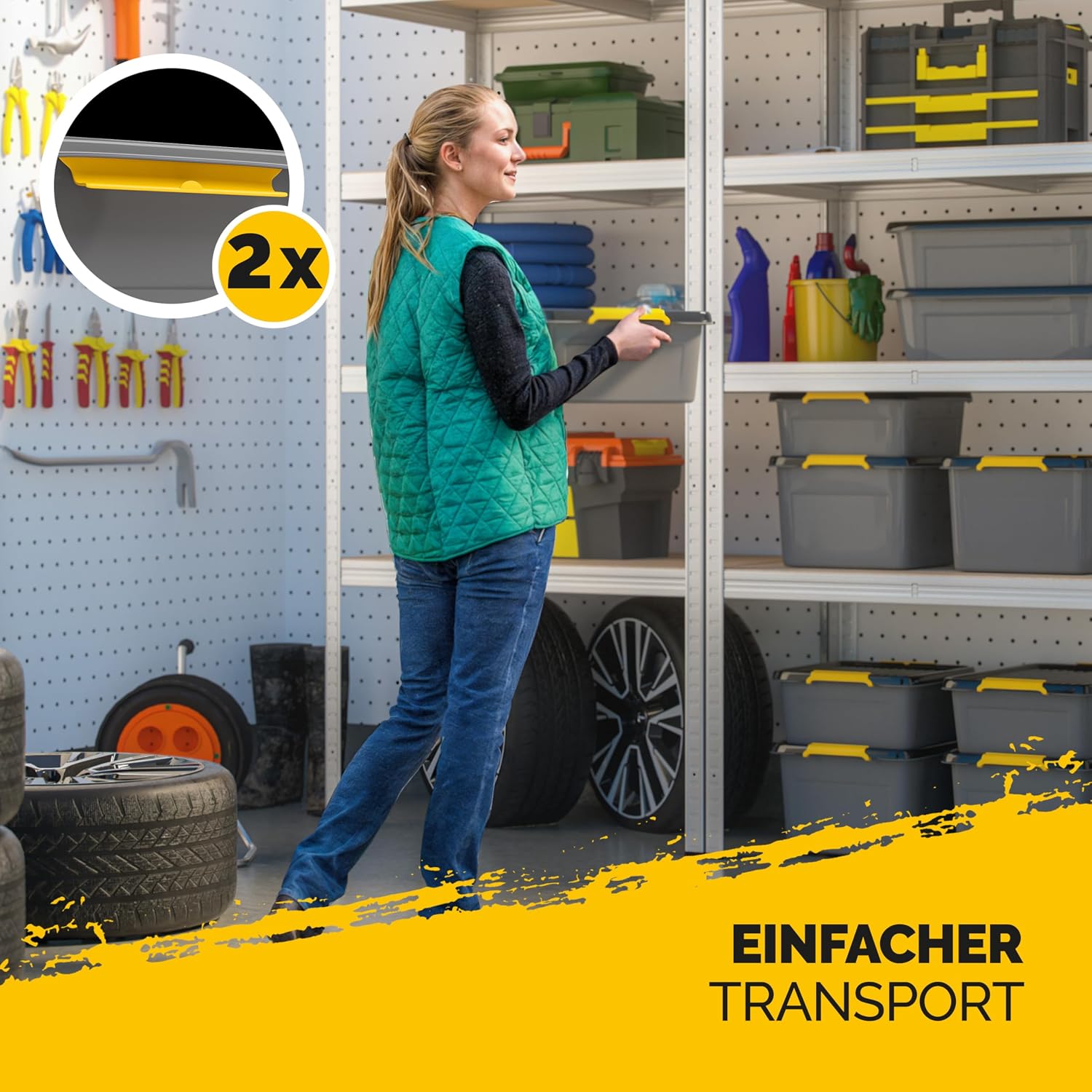Monzana® 6x Aufbewahrungsbox 40L mit Deckel 40kg belastbar Kunststoff BPA frei Klickverschluss stabil flexibel stapelbar blickdicht Keller Garage Box — Ansicht 3