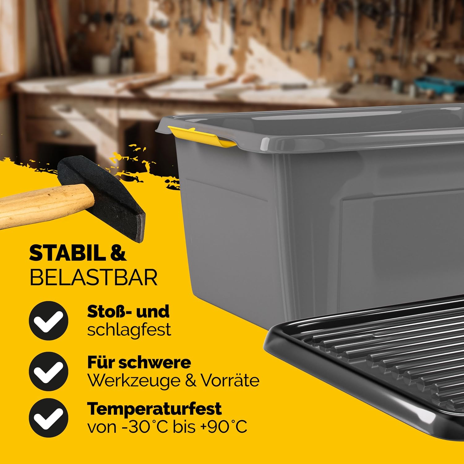 Monzana® 6x Aufbewahrungsbox 40L mit Deckel 40kg belastbar Kunststoff BPA frei Klickverschluss stabil flexibel stapelbar blickdicht Keller Garage Box — Ansicht 4