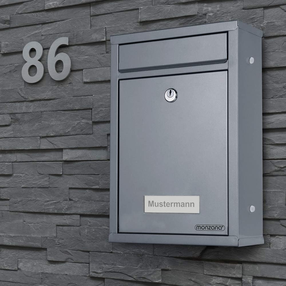 MONZANA® 6X Briefkasten Silber inkl. 2 Schlüssel Namensschild abschließbar Mailbox Briefkastenanlage Postkasten Stahl — Ansicht 4