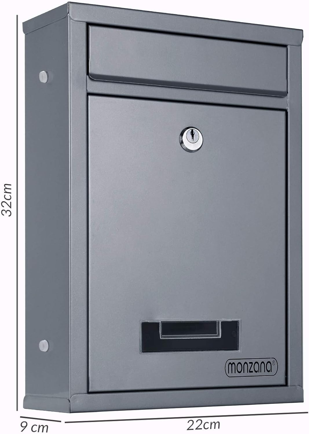 MONZANA® 6X Briefkasten Silber inkl. 2 Schlüssel Namensschild abschließbar Mailbox Briefkastenanlage Postkasten Stahl — Ansicht 5