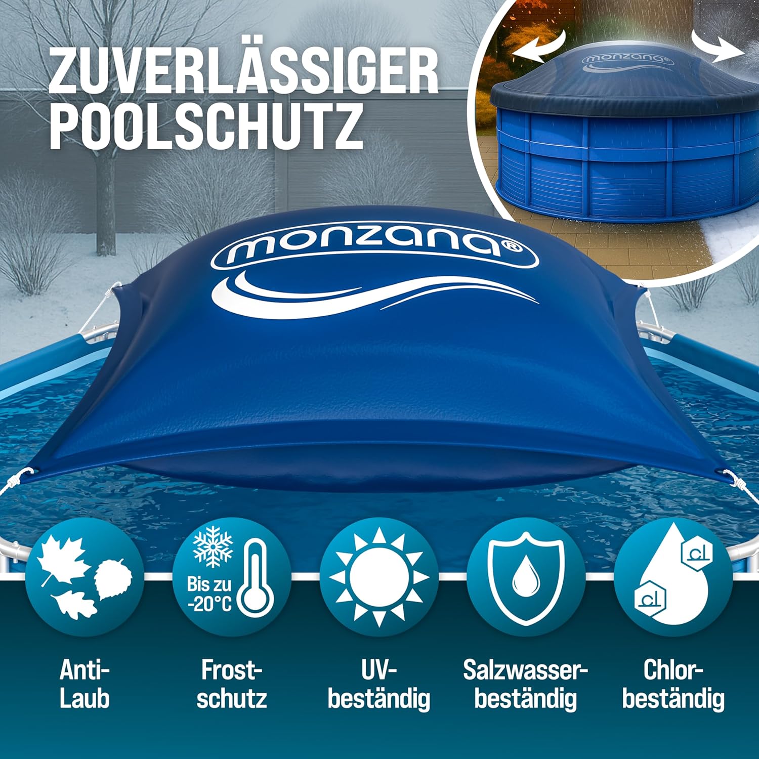 MONZANA® 6X Poolkissen Winter XL Chlorbeständig Seil PVC Verstärktes Material bis -20°C Doppelnaht Sicherheitsventil 4 Ösen Luftkissen Pool Abdeckung — Ansicht 2