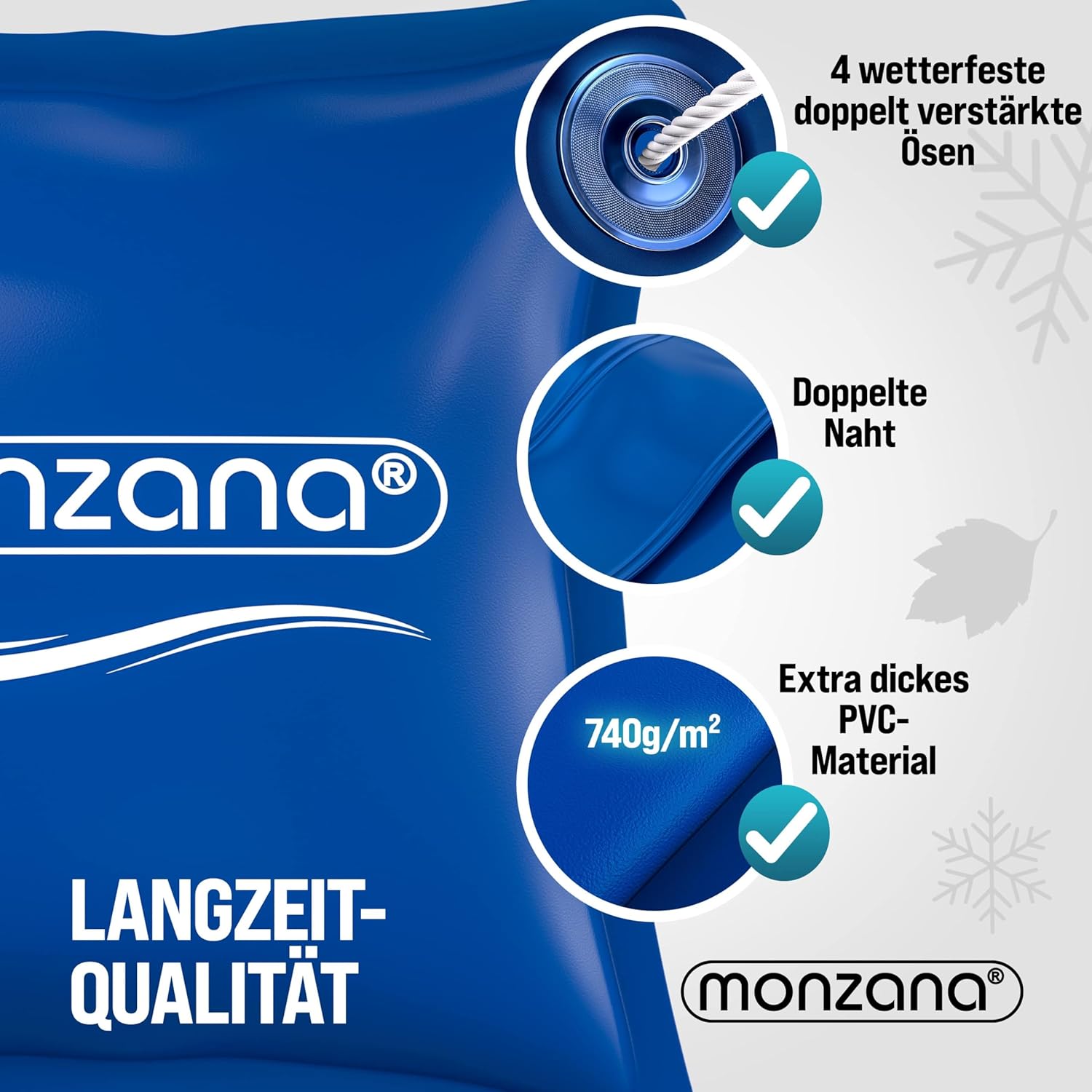 MONZANA® 6X Poolkissen Winter XL Chlorbeständig Seil PVC Verstärktes Material bis -20°C Doppelnaht Sicherheitsventil 4 Ösen Luftkissen Pool Abdeckung — Ansicht 5