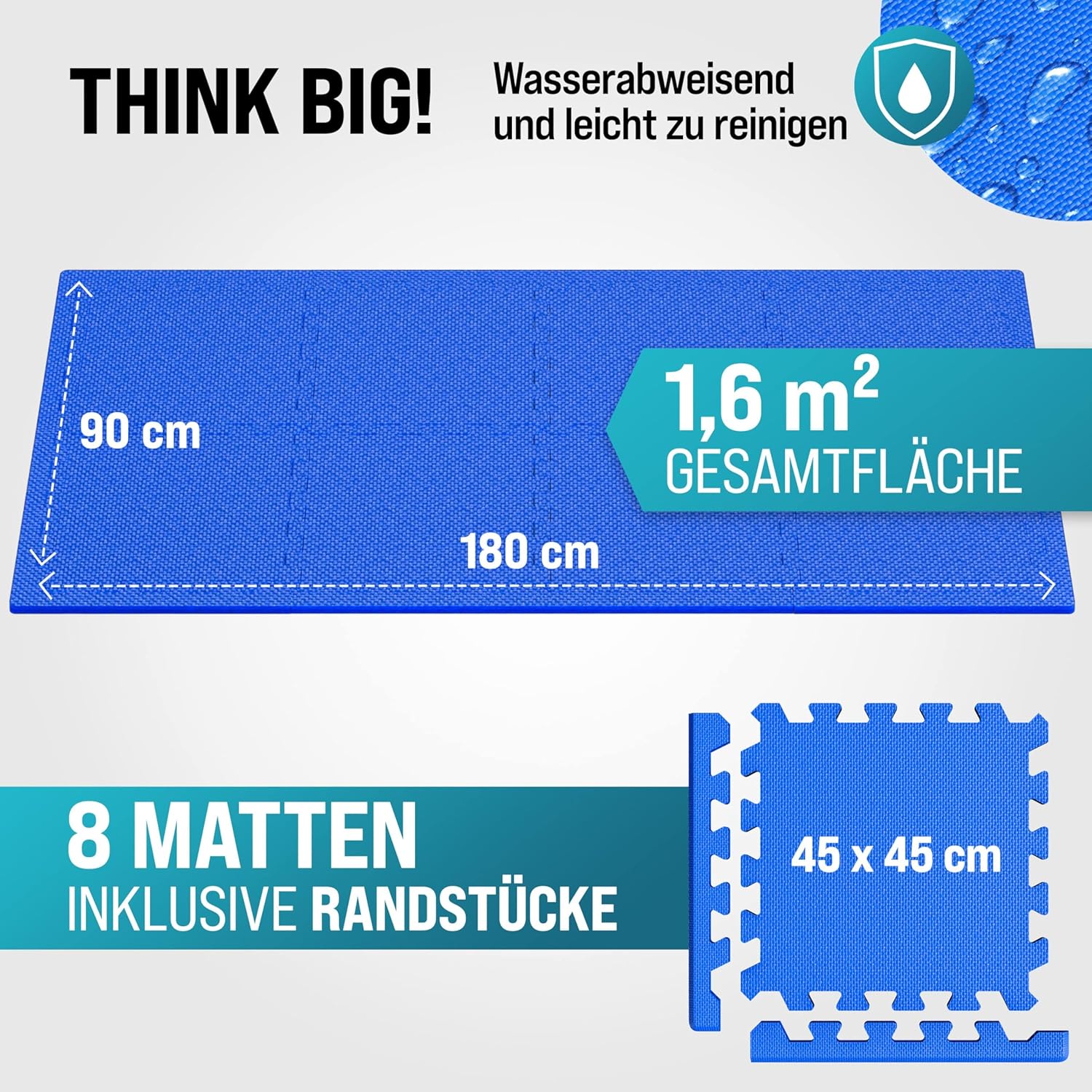 MONZANA® 8X Bodenschutzmatte für Pool & Fitness 45x45cm rutschfest Fitnessgerät Wärmeisolierend Eva-Schaumstoff Erweiterbar Unterlage Blau — Ansicht 2