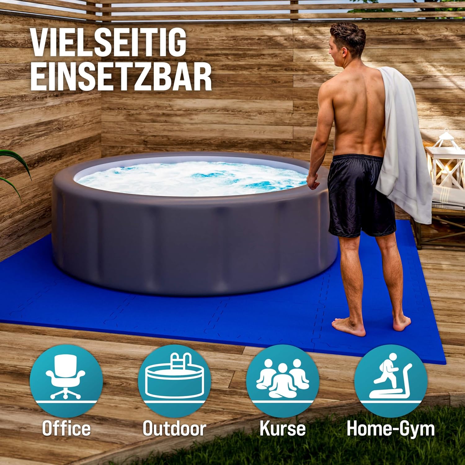 MONZANA® 8X Bodenschutzmatte für Pool & Fitness 45x45cm rutschfest Fitnessgerät Wärmeisolierend Eva-Schaumstoff Erweiterbar Unterlage Blau — Ansicht 6