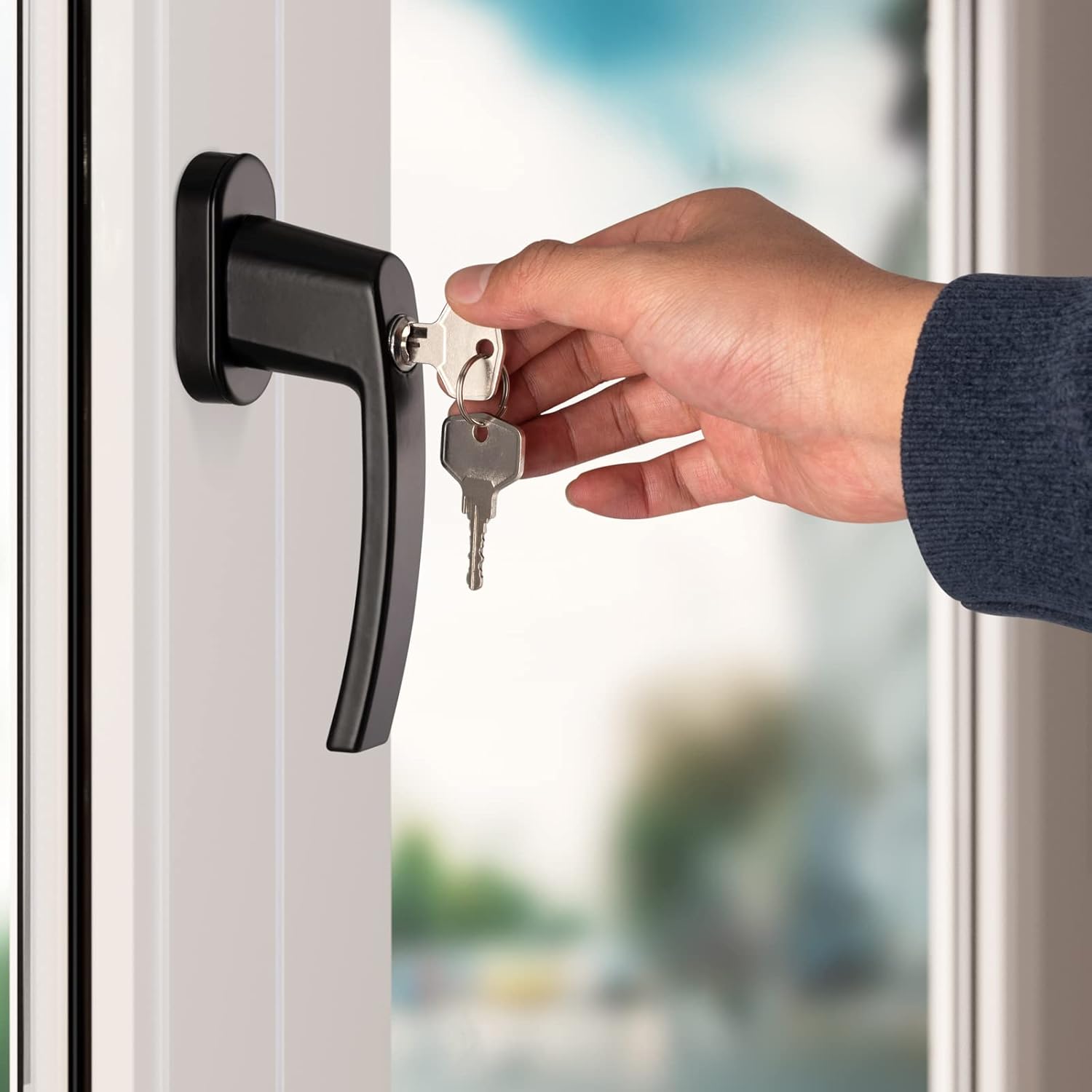 MONZANA® 8X Fenstergriffe Abschließbar mit Schloss Kindersicherung Silber 35mm Stiftlänge 2 Schlüssel Fensterbeschlag Balkon Türgriff Einbruchschutz — Ansicht 6