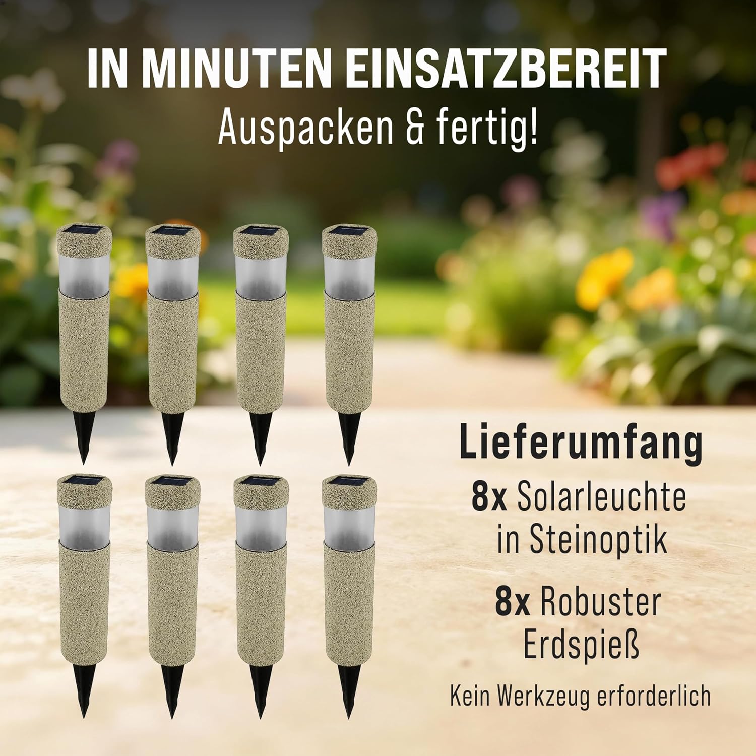 Monzana® 8x Solarlampen für Außen Stein-Optik Gartendeko kabellos & wetterfest IP44 8h Leuchtdauer Solarleuchten Garten — Ansicht 6