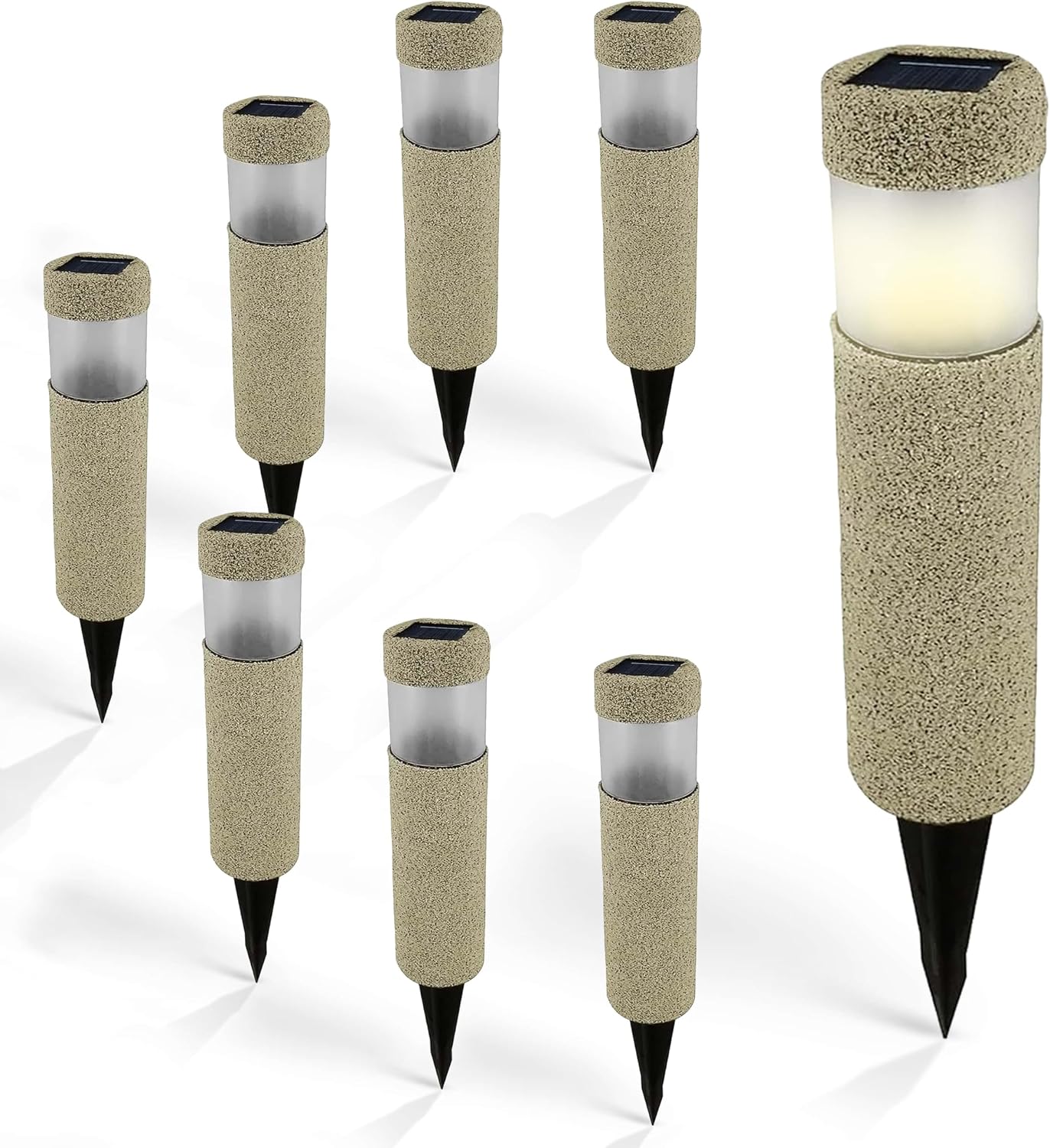Monzana® 8x Solarlampen für Außen Stein-Optik Gartendeko kabellos & wetterfest IP44 8h Leuchtdauer Solarleuchten Garten