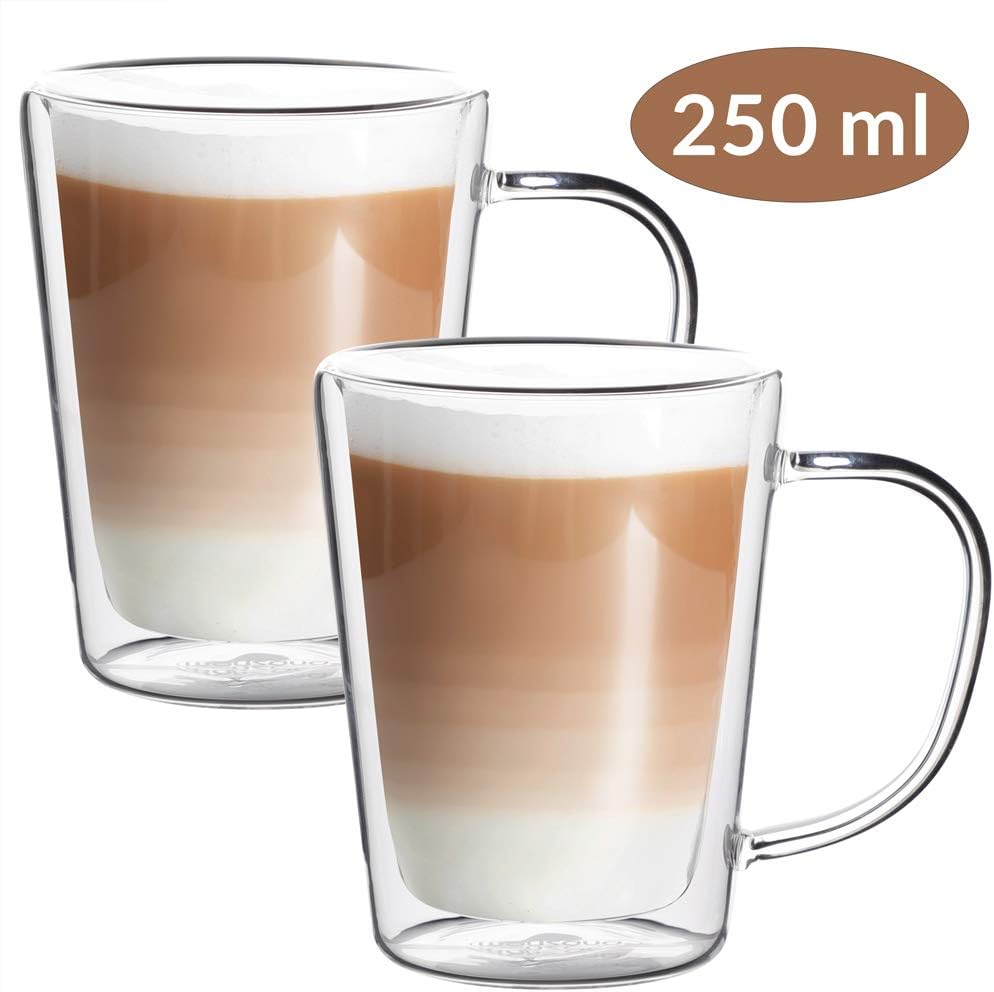 Monzana® 8x Teegläser mit Henkel 250ml Doppelwandig Borosilikatglas Spülmaschinenfest Hitzebeständig Teetassen für heiße Getränke Glas Thermobecher — Ansicht 3