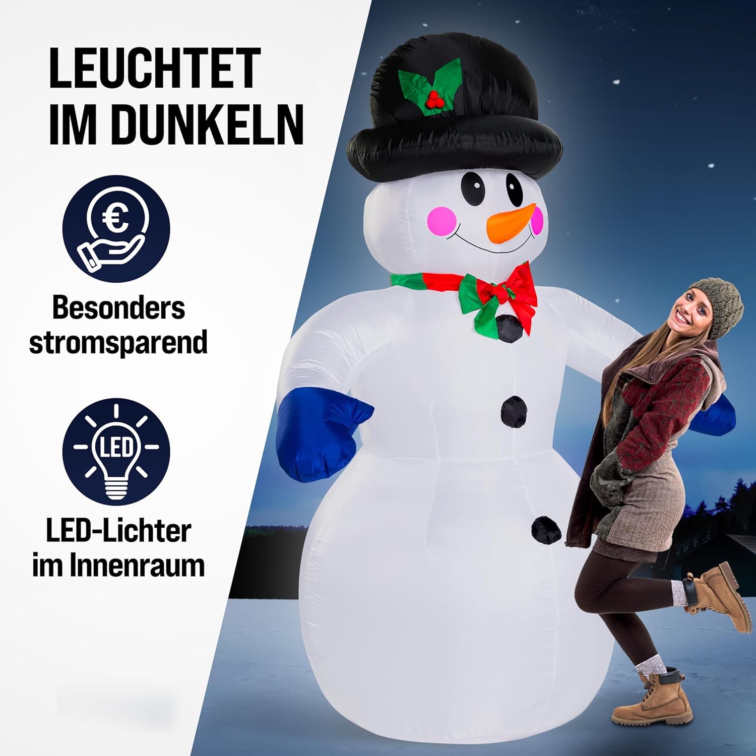 MONZANA® Aufblasbarer Schneemann XXL 240cm LED Beleuchtet Befestigungsmaterial IP44 Außen Witterungsbeständig Weihnachtsdeko Weihnachtsfigur Christmas — Ansicht 2