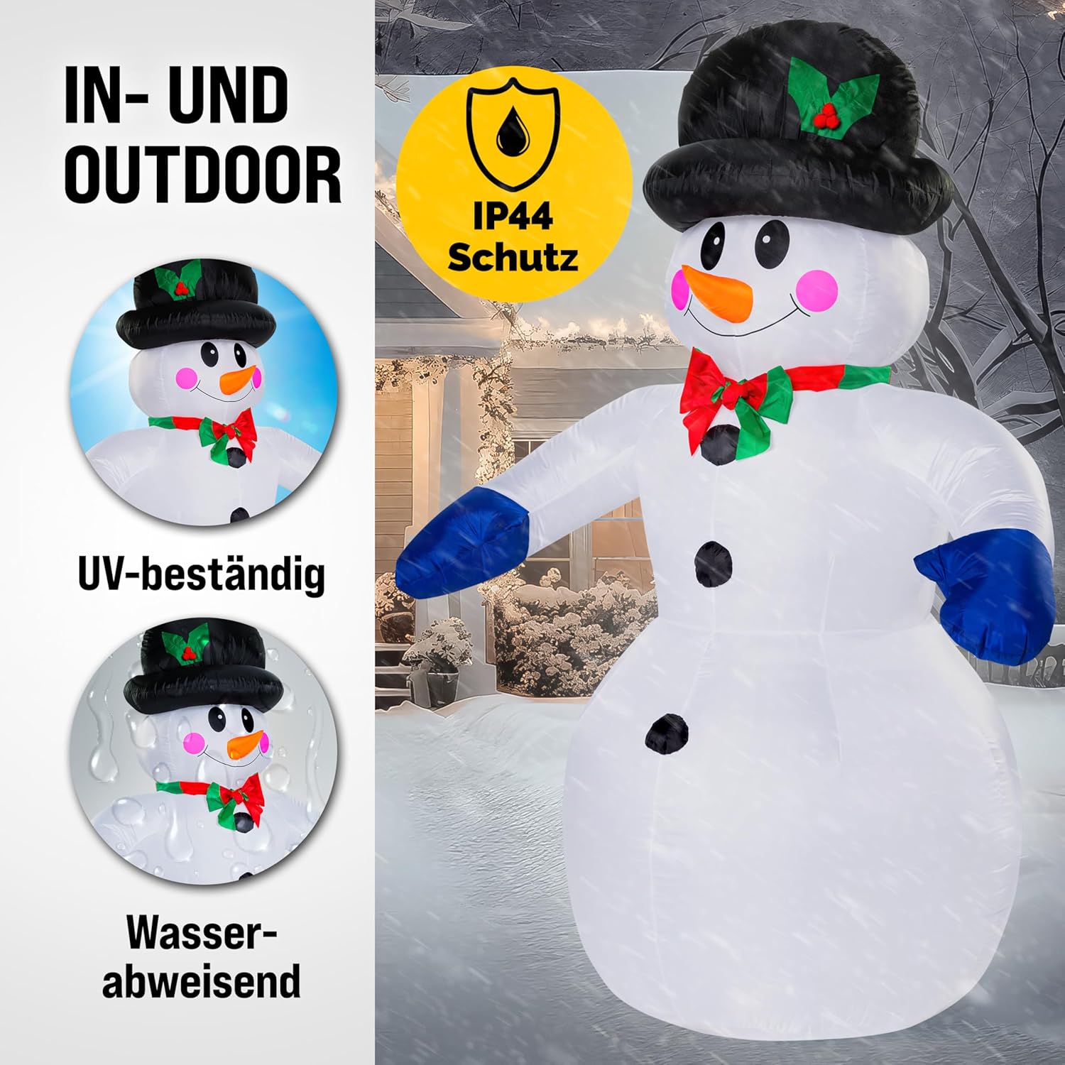 MONZANA® Aufblasbarer Schneemann XXL 240cm LED Beleuchtet Befestigungsmaterial IP44 Außen Witterungsbeständig Weihnachtsdeko Weihnachtsfigur Christmas — Ansicht 4