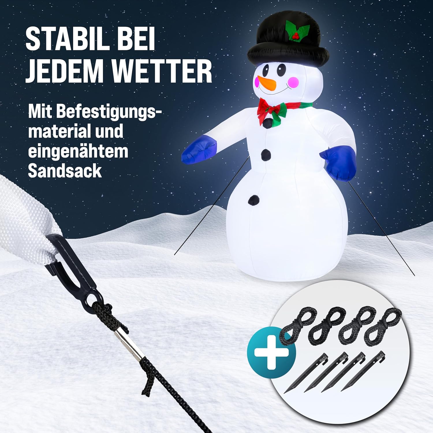 MONZANA® Aufblasbarer Schneemann XXL 240cm LED Beleuchtet Befestigungsmaterial IP44 Außen Witterungsbeständig Weihnachtsdeko Weihnachtsfigur Christmas — Ansicht 5