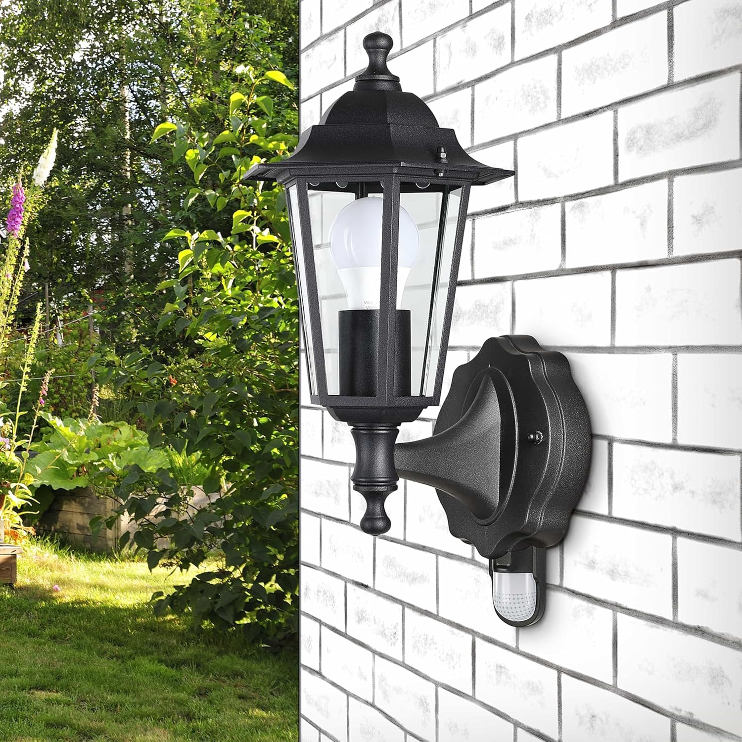 Monzana® Außenleuchte mit Bewegungsmelder Anthrazit Wetterfest IP44 E27 Laterne Wand Garten Leuchte Lampe Beleuchtung — Ansicht 2